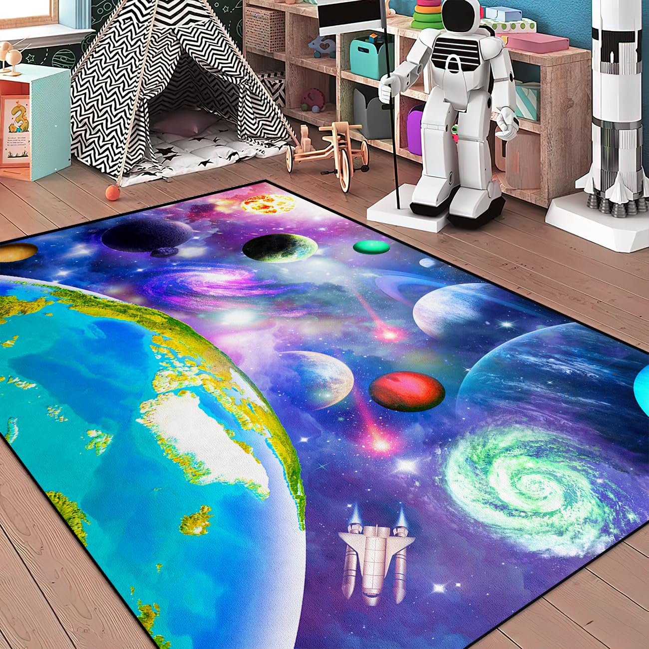 Space Rug Universe Galaxy Starry Planet Area Rug Space Themed Bedroom Decor Carpetfor Playroom and Bedroom Space Carpets Decor 4'×5'