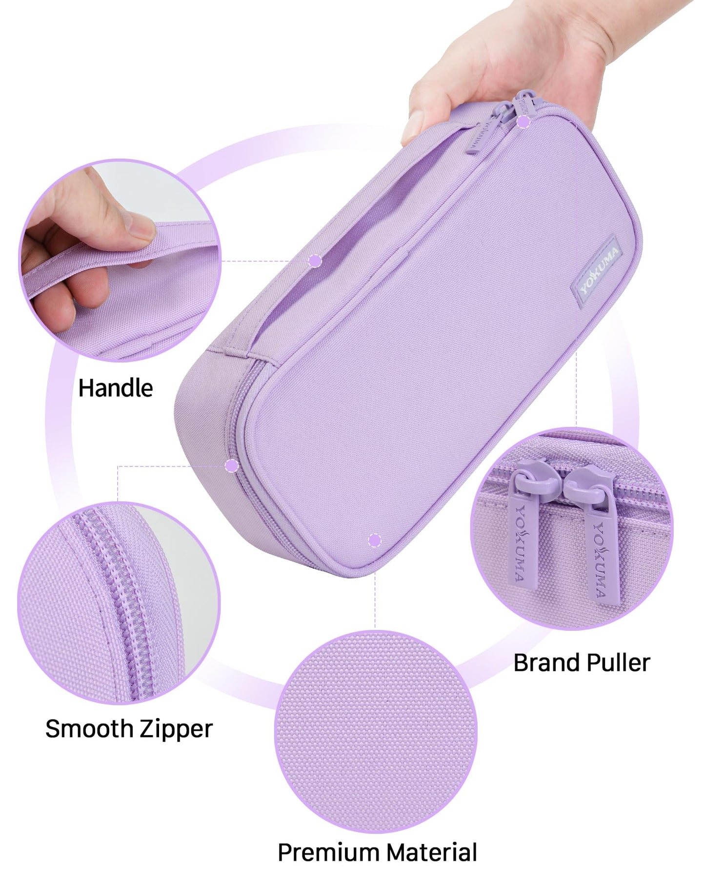 YOKUMA Cute Pencil Case for Girls, Large Pencil Pouch, Zipper Pencil Box, Aesthetic Pen Bag School Supplies for Student Teen College Adults, Lilac