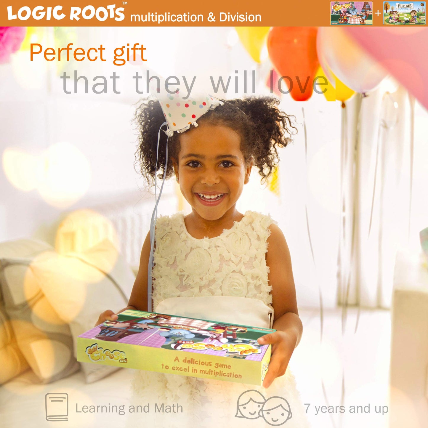 Logic Roots Multiplication and Division Game - Fun Math Board Game, Easy Start STEM Toy, Educational Gift for Kids (Girls & Boys), Homeschoolers, Grade 1 and Up (Pet Me + Say Cheese)