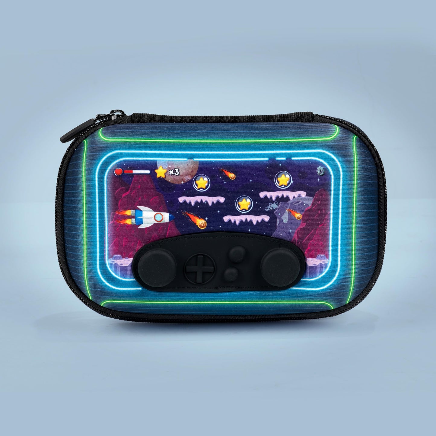 ZIPIT Gamer Pencil Case for Boys, Durable Pencil Box for School, Large Capacity Stationery Organizer Box, Green Rockets