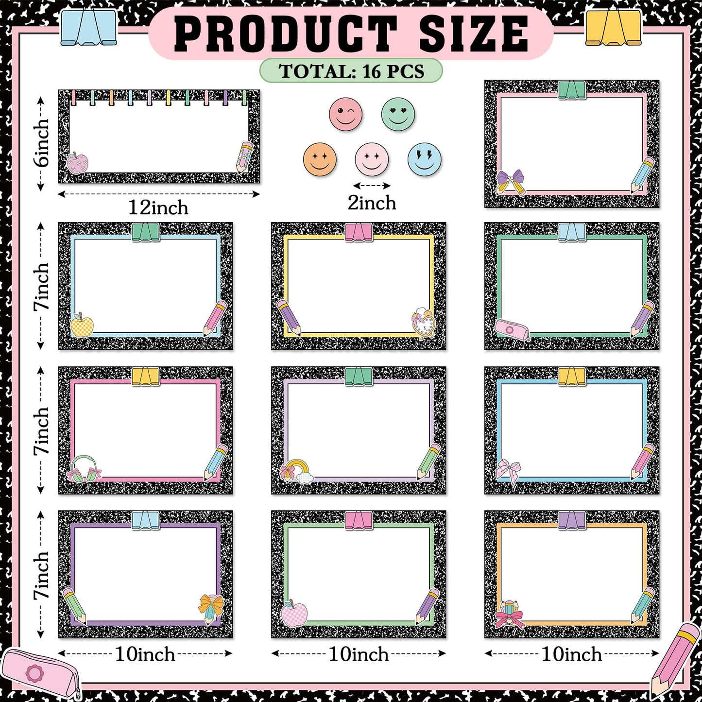 Trandraft 16 Pcs Magnetic Write Wipe Organization Chart Classroom Dry Erase Labels Learning Objectives Board for Whiteboard Goals Targets Classroom Teaching Supplies (Retro)