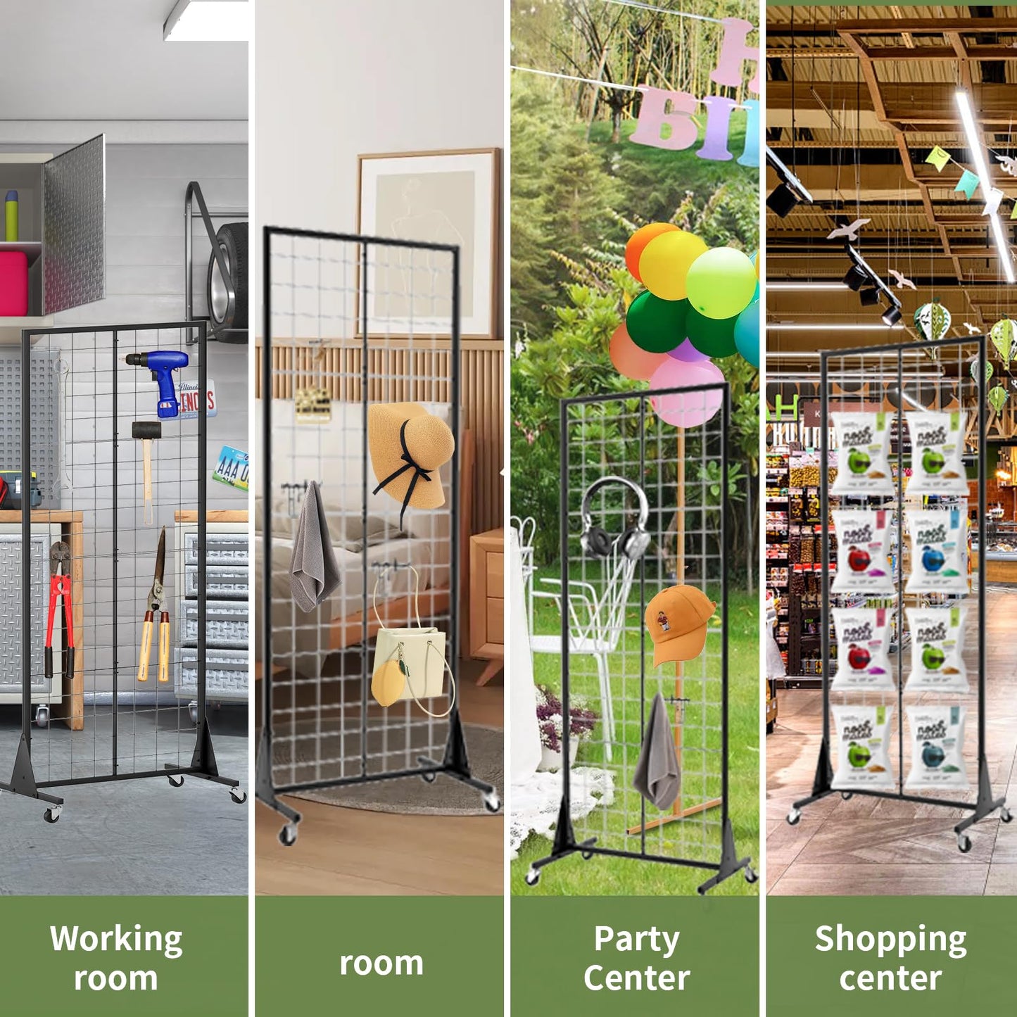 RCZSCBK 1-Pack Grid Wall Panels, 2' X 5.5' Ft Gridwall Panel Display Stand, Heavy Movable Floorstanding Detachable Gird Wall Panels,Suitable for Art Fairs(Lncludes 4-Pack Mesh Accessories)