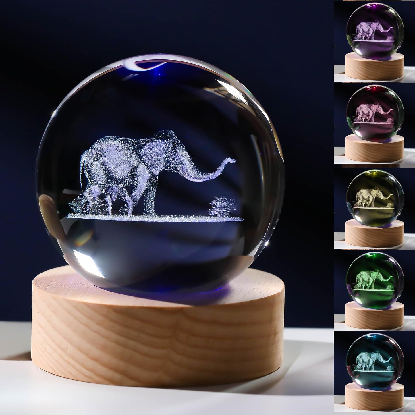 3D Elephant Gifts for Women - Crystals Ball 60mm Elephant Figurines Decor Glass Animals Figurine Keepsake Paperweight