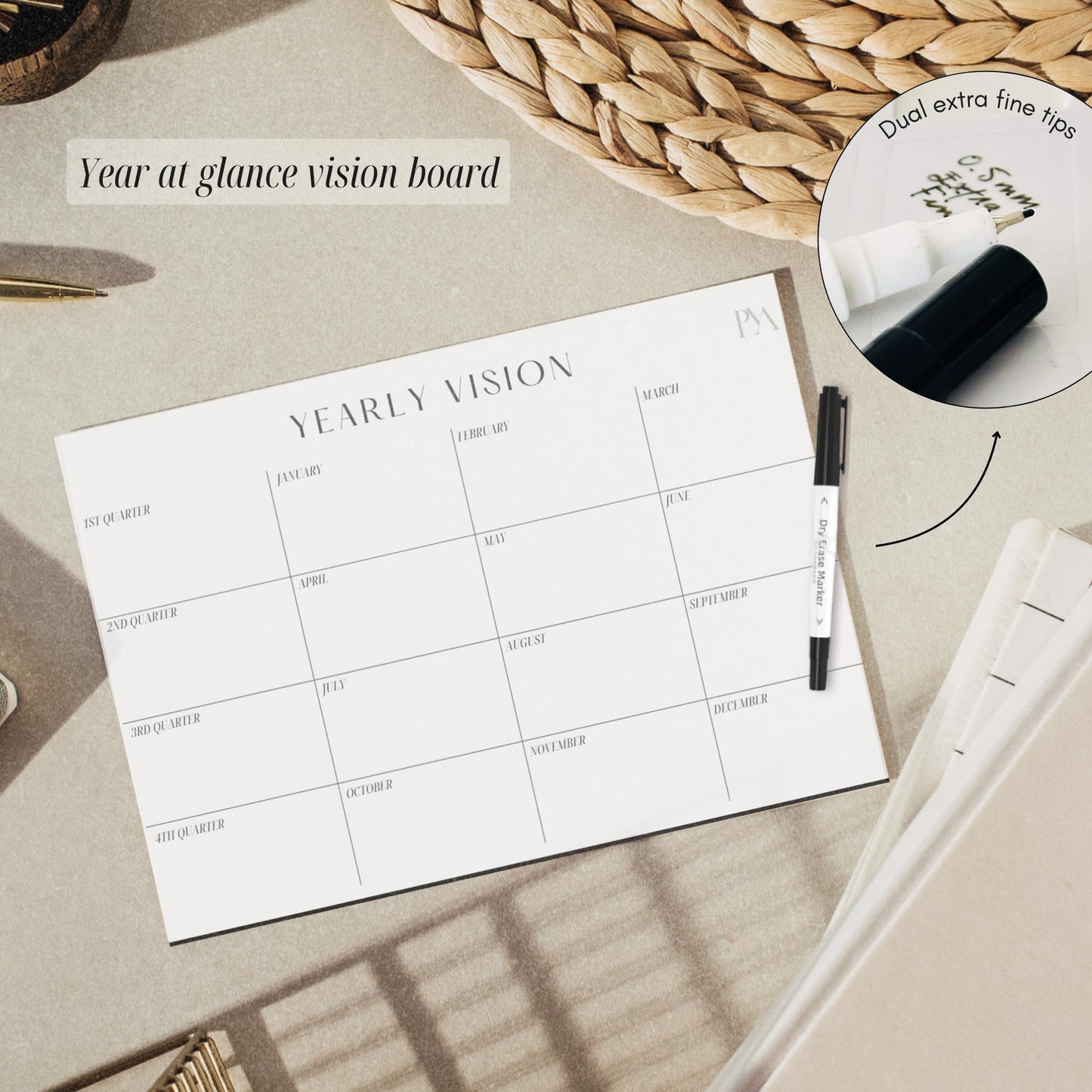Magnetic Goal Planner Set: Reusable Dry Erase Habit Tracker, Vision Board, Purpose Planner and Workout Calendar Minimalist Wall Calendar Aesthetic Planner, Year at a Glance Wall Calendar 2025