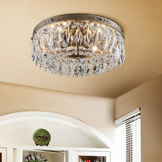 Bestier Antique Silver Semi Flush Mount Chandelier Lighting for Dining Room, 4 E12 Bulbs Required, D14in x H8in