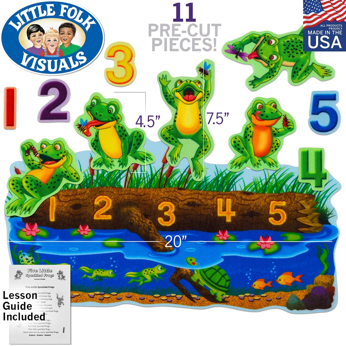 Little Folk Visuals Five Speckled Frogs Precut Felt Pieces, 11 Pieces Set