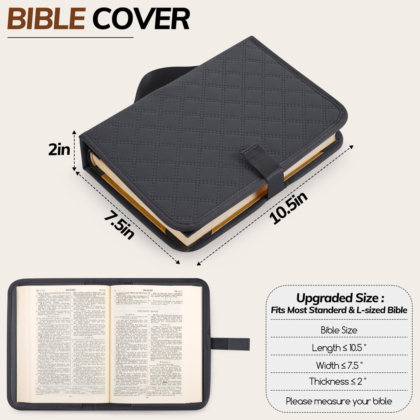 Large Bible Bag with Bible Cover Case for Women，Church Tote Bag Travel Bag Diaper Bag with Shoulder Strap for Teachers, Nurses, Moms, Bible Lovers (Gray)