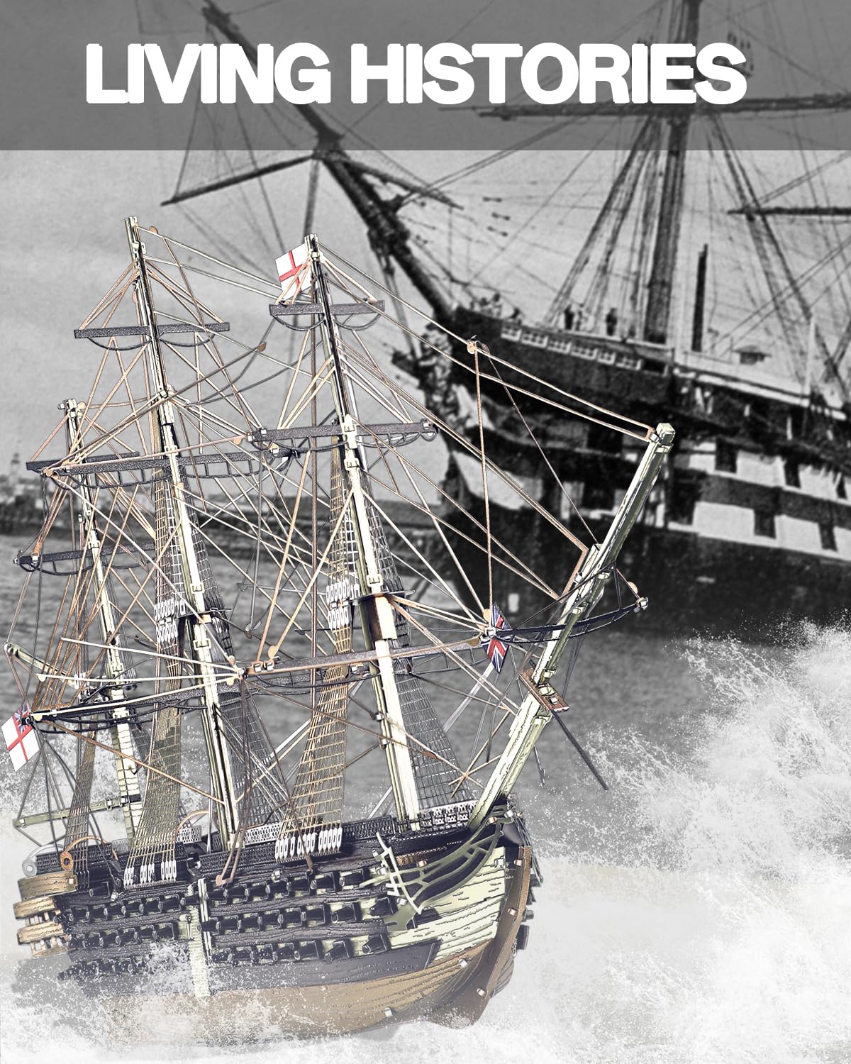 Piececool 3D Metal Puzzles for Adults, HMS Victory Battleship Model Kits Crafts for Adults to Build DIY Models Puzzles, Ideal Creative Great Gift for Family Time Home Decor- 389Pcs