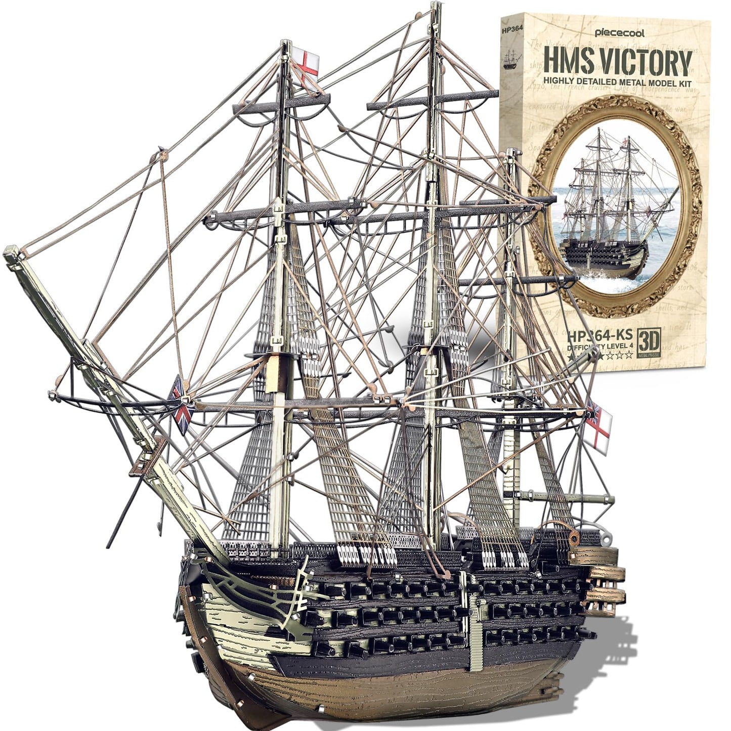 Piececool 3D Metal Puzzles for Adults, HMS Victory Battleship Model Kits Crafts for Adults to Build DIY Models Puzzles, Ideal Creative Great Gift for Family Time Home Decor- 389Pcs