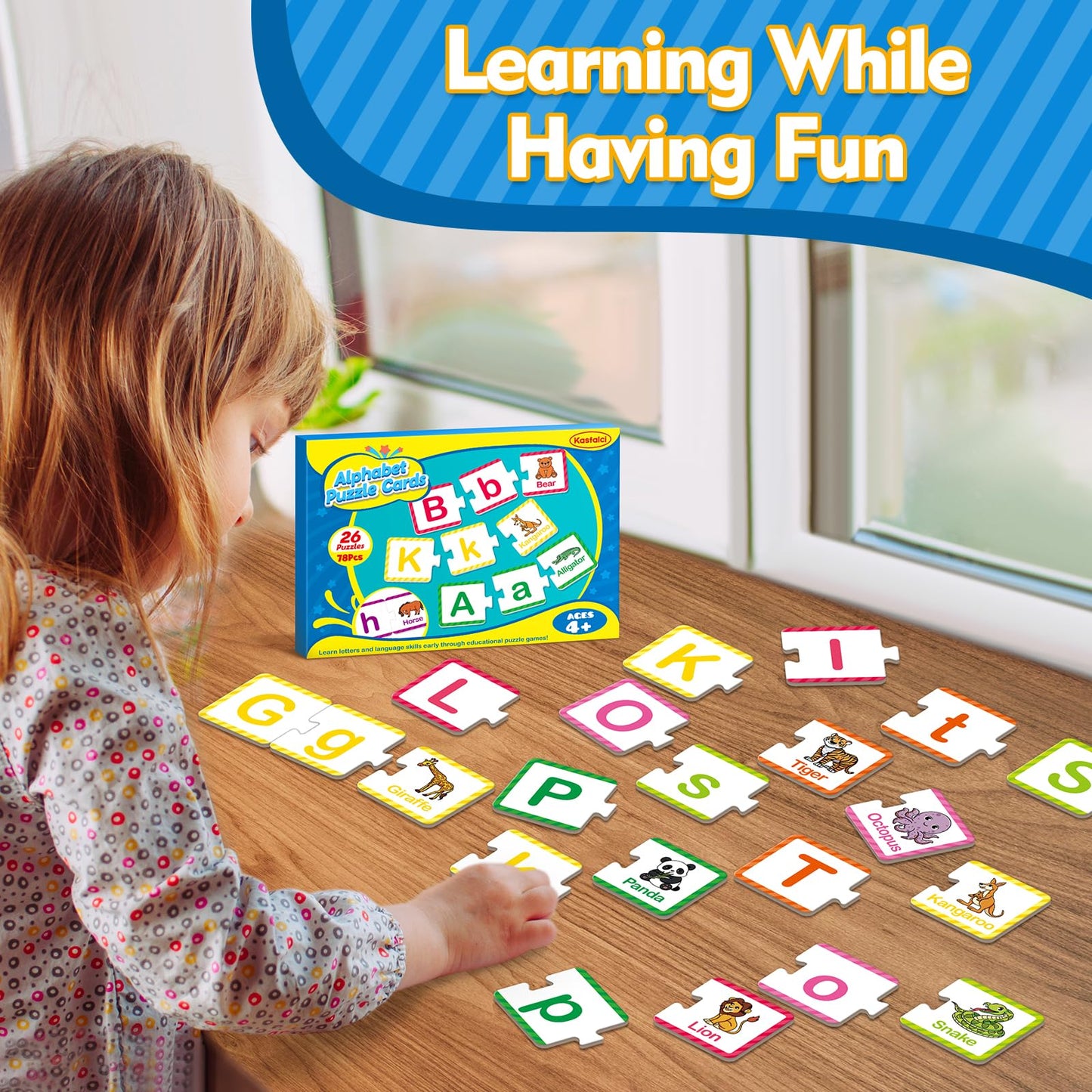 Kasfalci Alphabet Puzzle Flash Cards, 78 PCS ABC Flashcards for Kids, Alphabet Learning Toys for Toddlers, Matching Letter Game Gifts, Preschool Kindergarten Activities Classroom Must Haves