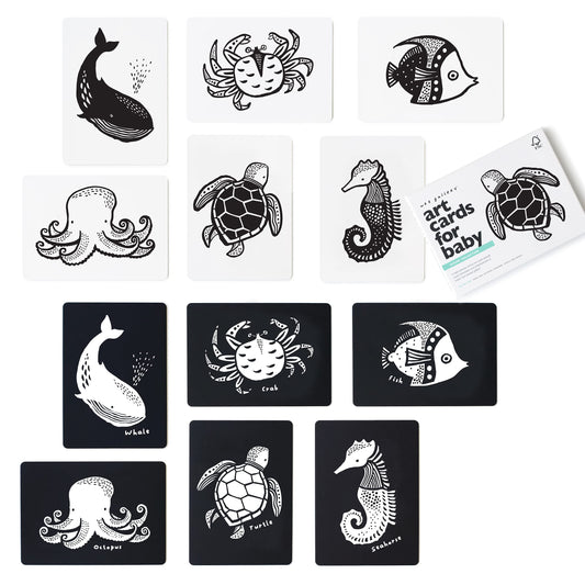 Wee Gallery High Contrast Baby Cards - Black and White Cards for Newborns, 6 to 12 Months Baby Flash Cards, Tummy Time and Visual Stimulation Art Cards - Ocean Animals