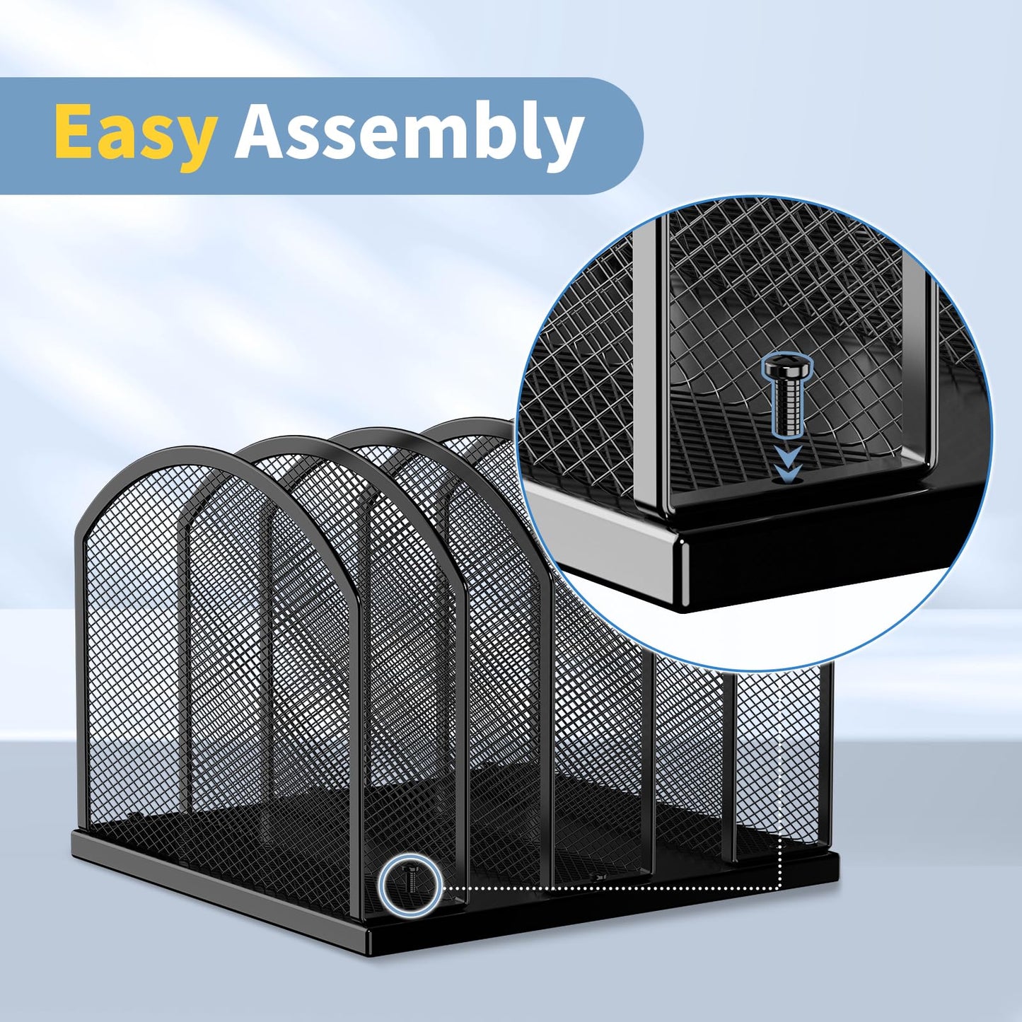 Gawerk 5-Section Vertical Desktop Organizer, 5-Section Mesh File Folder Stand Sorter for Office Home Classroom Organization (1, Black)