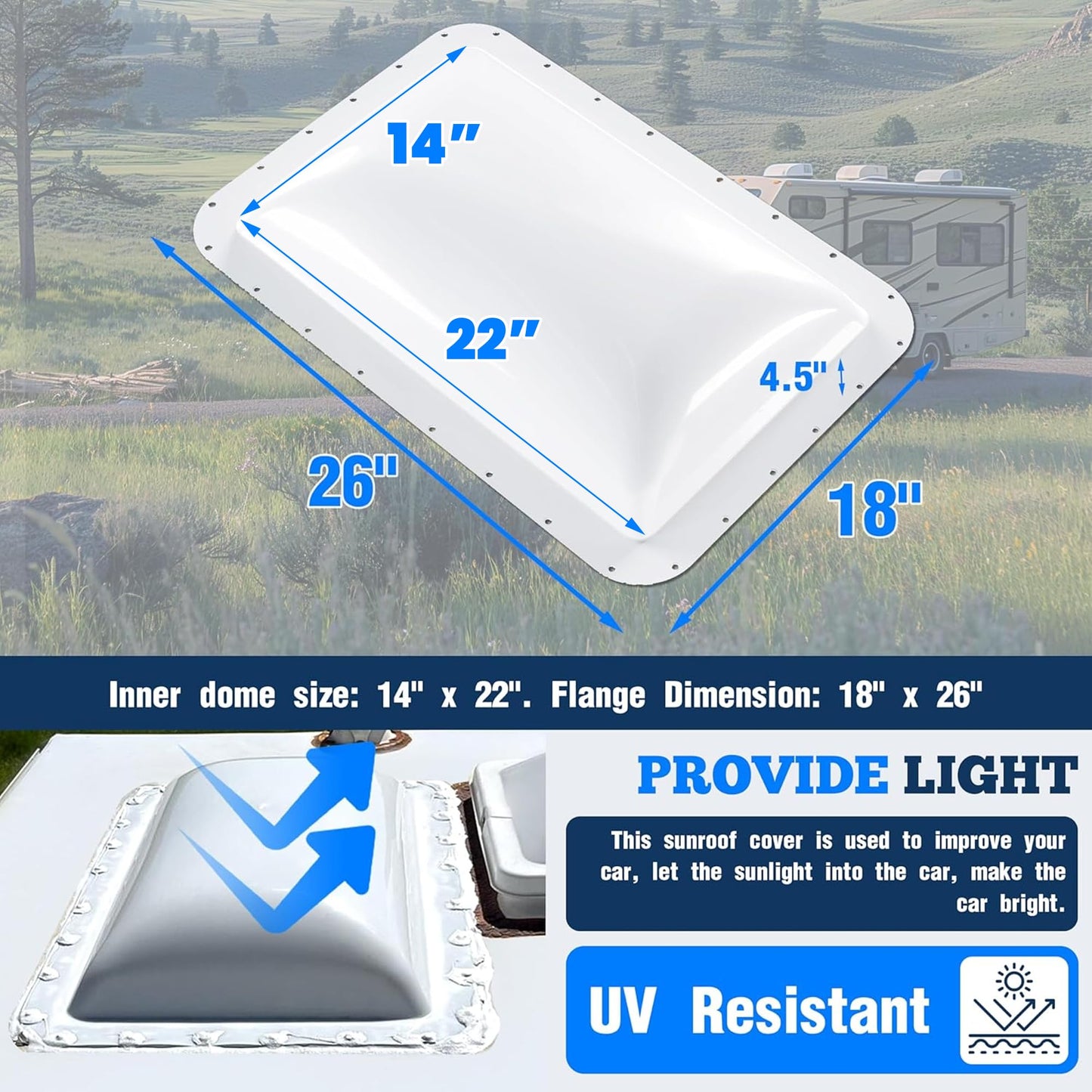 Kojem RV Skylight Replacement Cover, 18in x 26in, Fits 14in x 22in Openings, White, Model LYAP-737-1