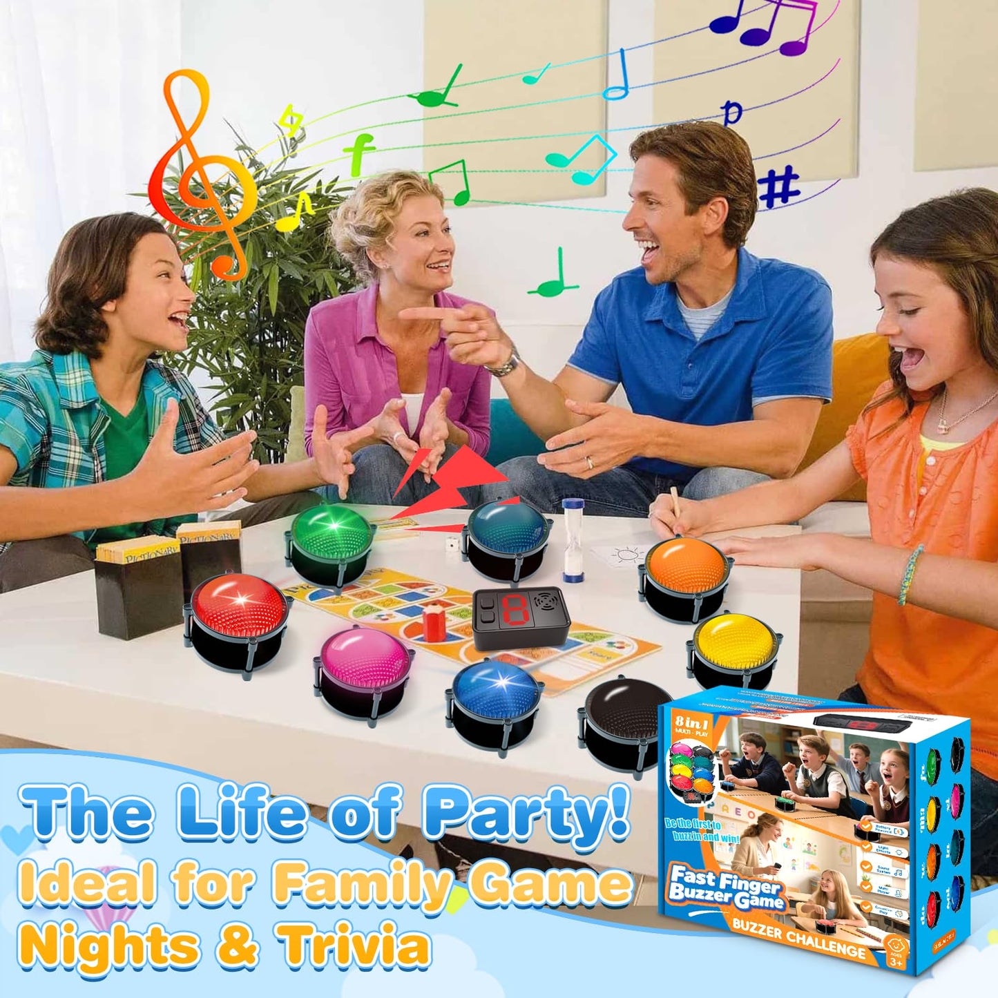 50m Answer Classroom Buzzers Light Up Game Buzzer System, Displays The Winning Player Loud, Console Displays First Buzz, Rechargeable Buzzers Great for Trivia Games, Family Feud, Jeopardy (8)