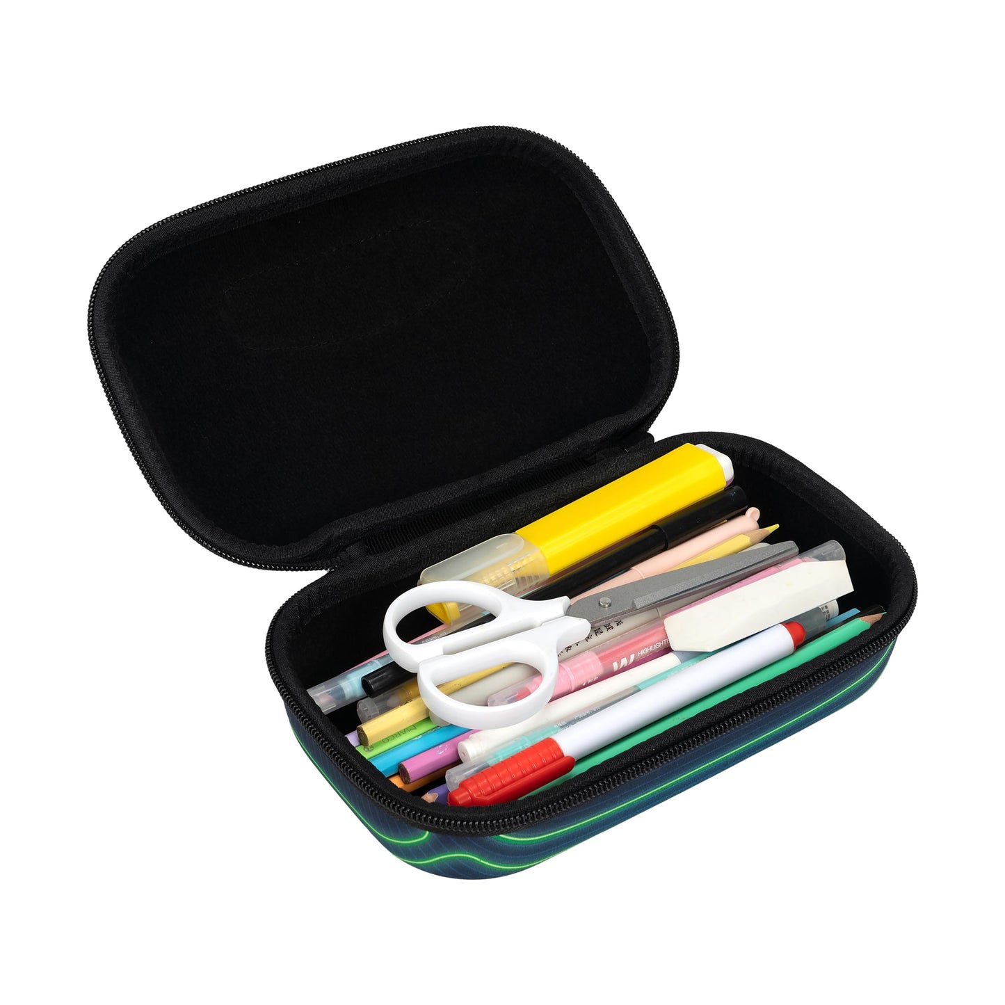ZIPIT Gamer Pencil Case for Boys, Durable Pencil Box for School, Large Capacity Stationery Organizer Box, Green Rockets