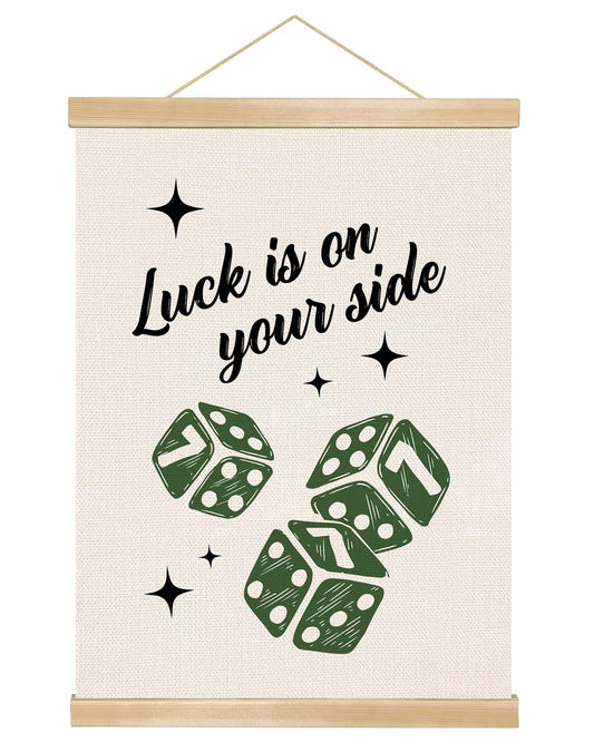 You found a duck Luck Is On Your Side Positive Wall Art,Vintage Dice Game Poster, Bedroom and Poker Room Decor, Motivational Linen Wall Hanging Poster for Office, Game Room, or Bar (LYK06)
