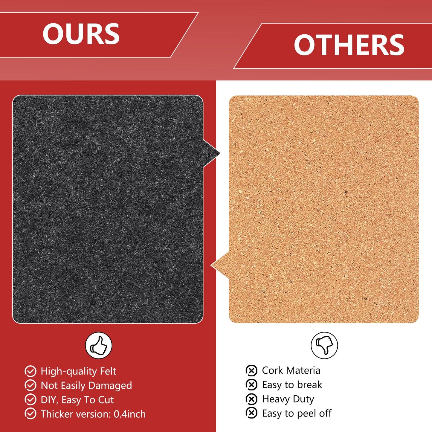 8 Packs Red Hexagon Felt Pin Board, 12" Bulletin Board with 30 Push Pins, Felt Board for Home Kitchen Office Decor, Self-Adhesive Corkboard Tiles for Walls School Message Photos Memos