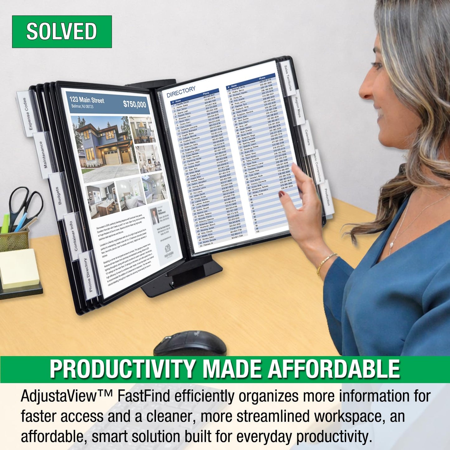 Ultimate Office AdjustaView FastFind 10-Pocket Desktop Reference Display Organizer with All Black EZ Load Pockets to Display 20 Sheets of Your Most Important Letter Sized Documents