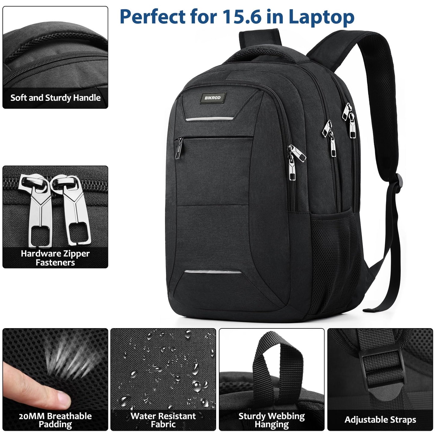 Backpack for Men and Women, School Backpack for Teens, Black Backpack for Boys with USB Charging Port Fits 15.6 Inch Laptop, Water Resistant Travel College Bookbag