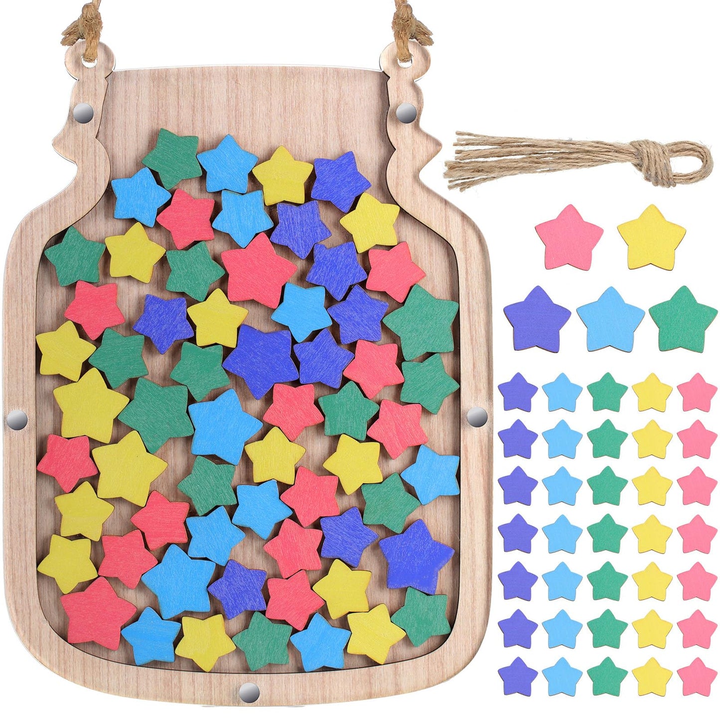 Zhanmai 11.57 x 8.66" Classroom Reward Jar for Kids Behavior Chart for Classroom Star Reward System Hanging Wooden Home Behavior Jar for Boys Girl Management Board Tools Incentive(Star,Wood)