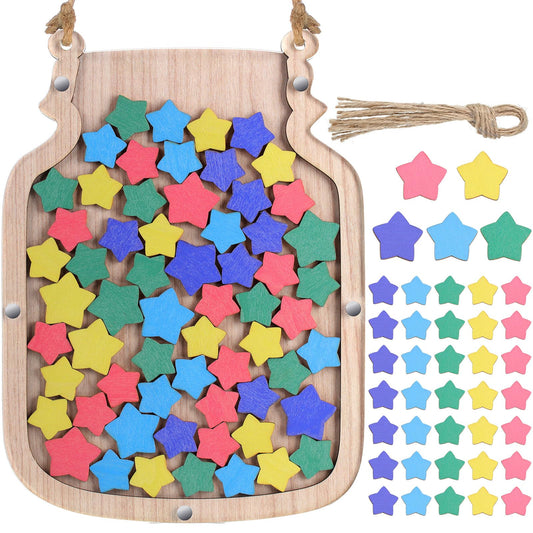 Zhanmai 11.57 x 8.66" Classroom Reward Jar for Kids Behavior Chart for Classroom Star Reward System Hanging Wooden Home Behavior Jar for Boys Girl Management Board Tools Incentive(Star,Wood)