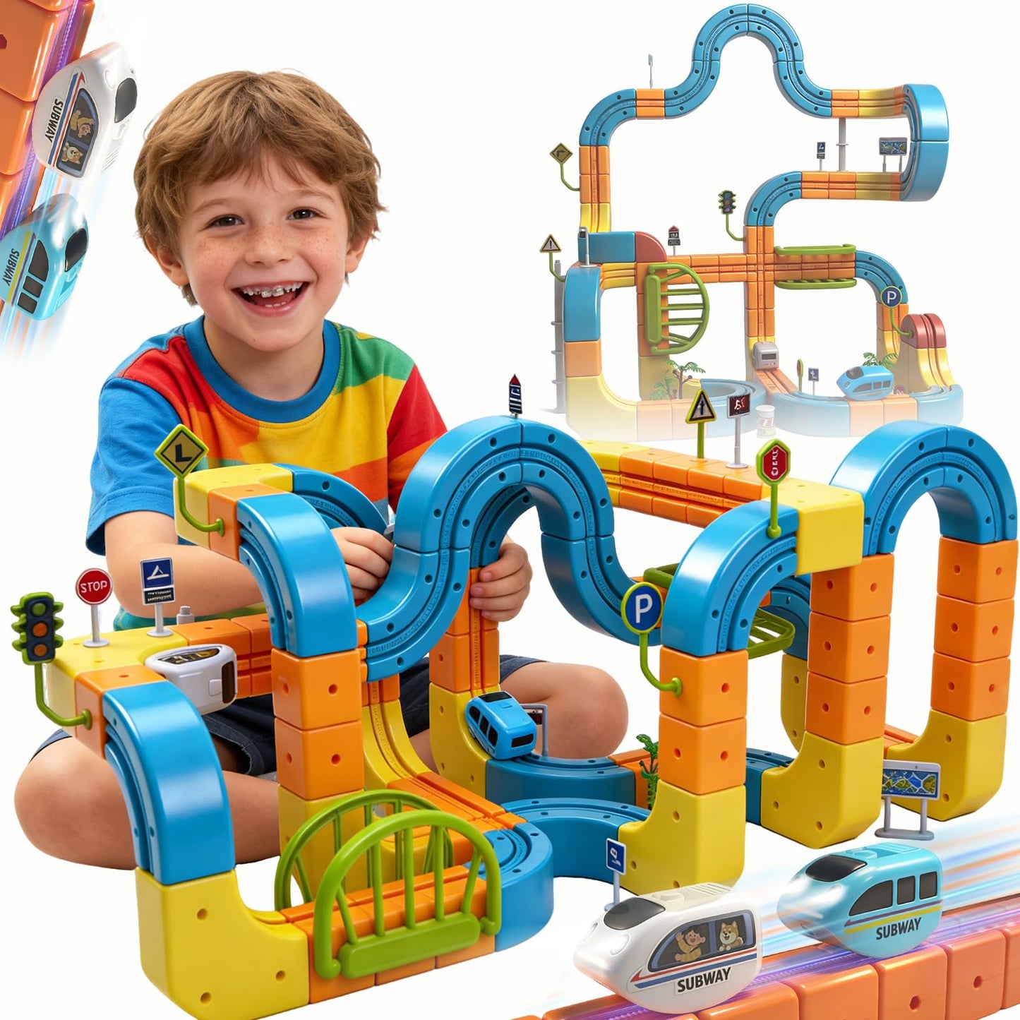 168 Pcs Cube Track Fusion Toy with 2 Trains,2026 New klick Rail Electric Train Set for Kids Ages 4-8 with Gravity-Defying 3D Infinity Track, Build Your Own Trackfusion Train System & Gravity Tracks