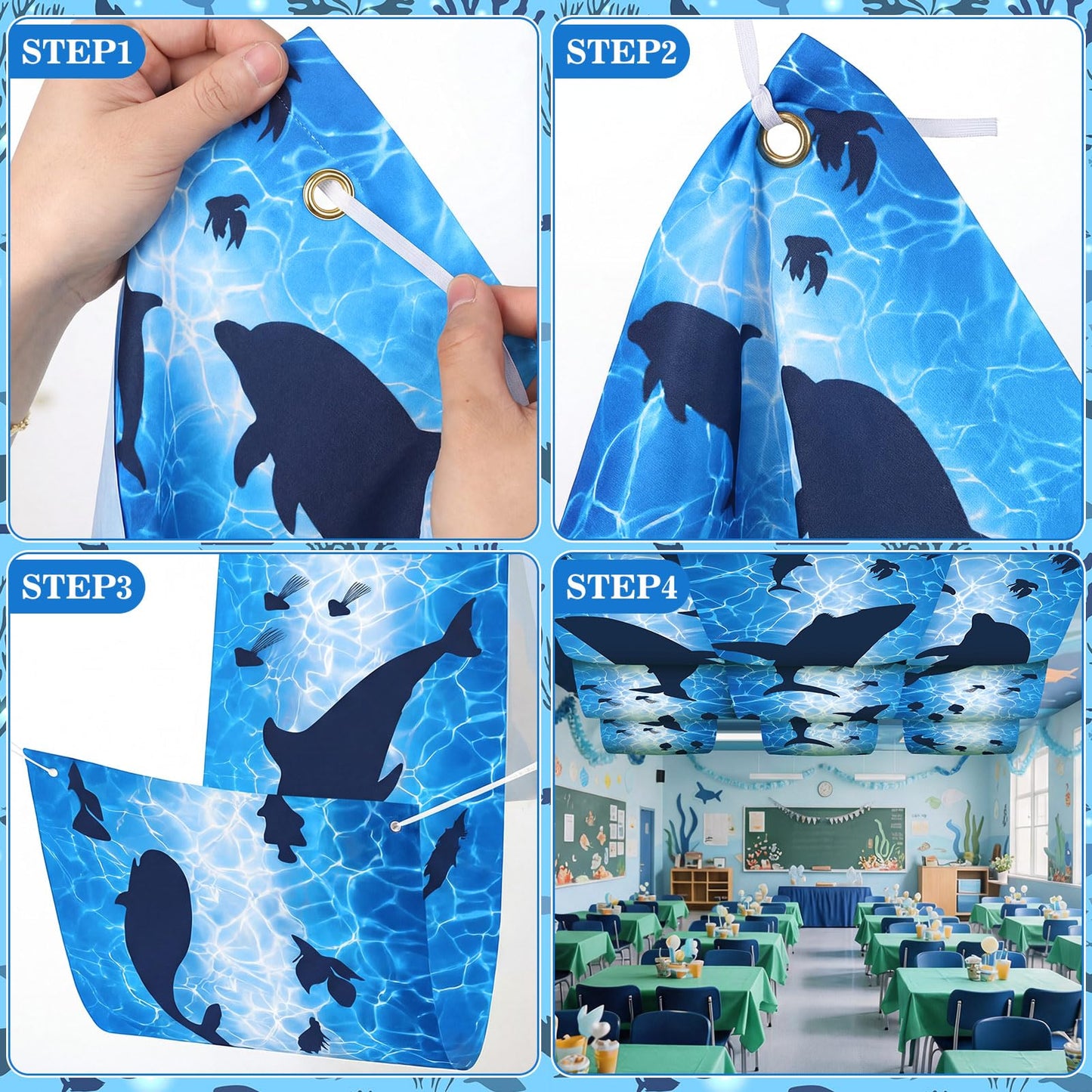 Feifeiya 3 Pcs Under The Sea Ceiling Decorations 24 Inch x 12 ft Vbs 2026 Decorations Summer Ocean Birthday Party Decor Ceiling Cover Banner for Summer Vocation Church Sunday School Daycare Classroom