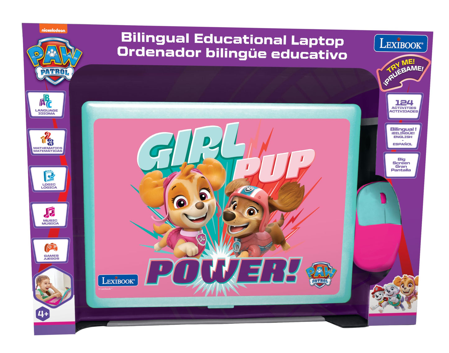 Lexibook, Paw Patrol, Educational and Bilingual Laptop in English/Spanish, Toy for Children with 124 Activities to Learn, Play Games and Music, Pink, JC598PAGi2