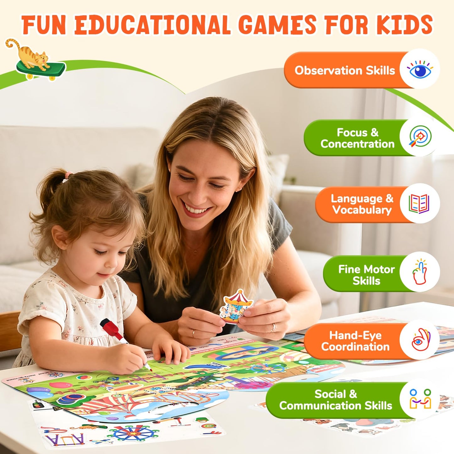 JoyCat Reusable Sticker Book Set (4-Pack), Kids Sticker Activity Books, 120+ Stickers for Toddlers, Travel Toys for Car Airplane Road Trips, Preschool Educational Learning Gifts for Boys Girls