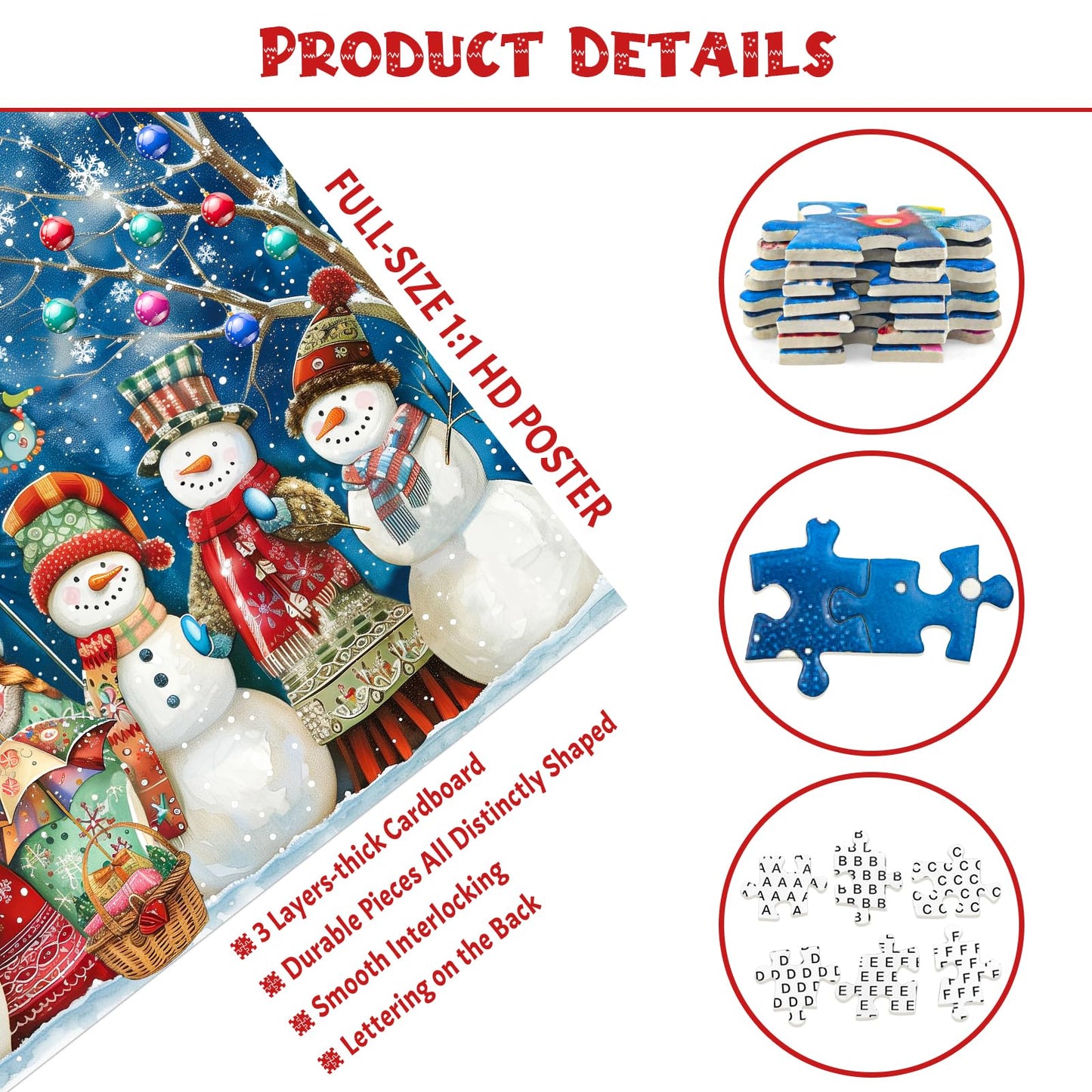 MBOQIU 1000 Piece Puzzle for Adults - Snowman Christmas Puzzle, Premium Thick Cardboard, Snowy Night Christmas Vacation Jigsaw Puzzles, Challenging Puzzles for Teens Seniors - 27.6 x 19.7 inches