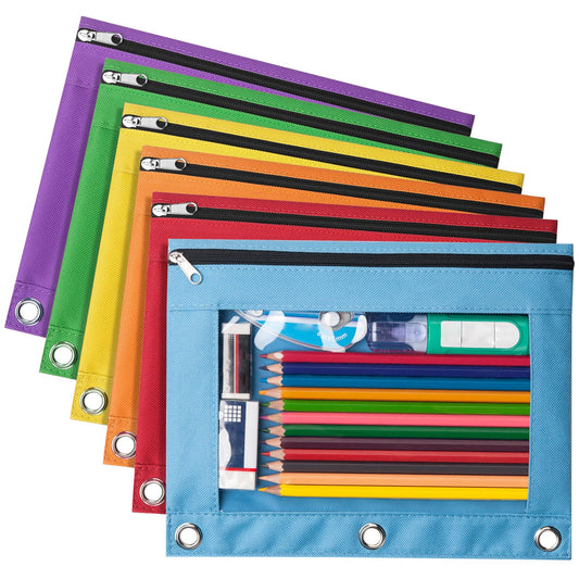 Forvencer 6 Pack Pencil Pouches for 3 Ring Binder, Smooth Zipper 3 Ring Binder Pencil Pouch, Multi-Color Pencil Case for Binder, Clear Top Binder Pencil Pouch, Pencil Bag with 3 Re-enforced Grommets