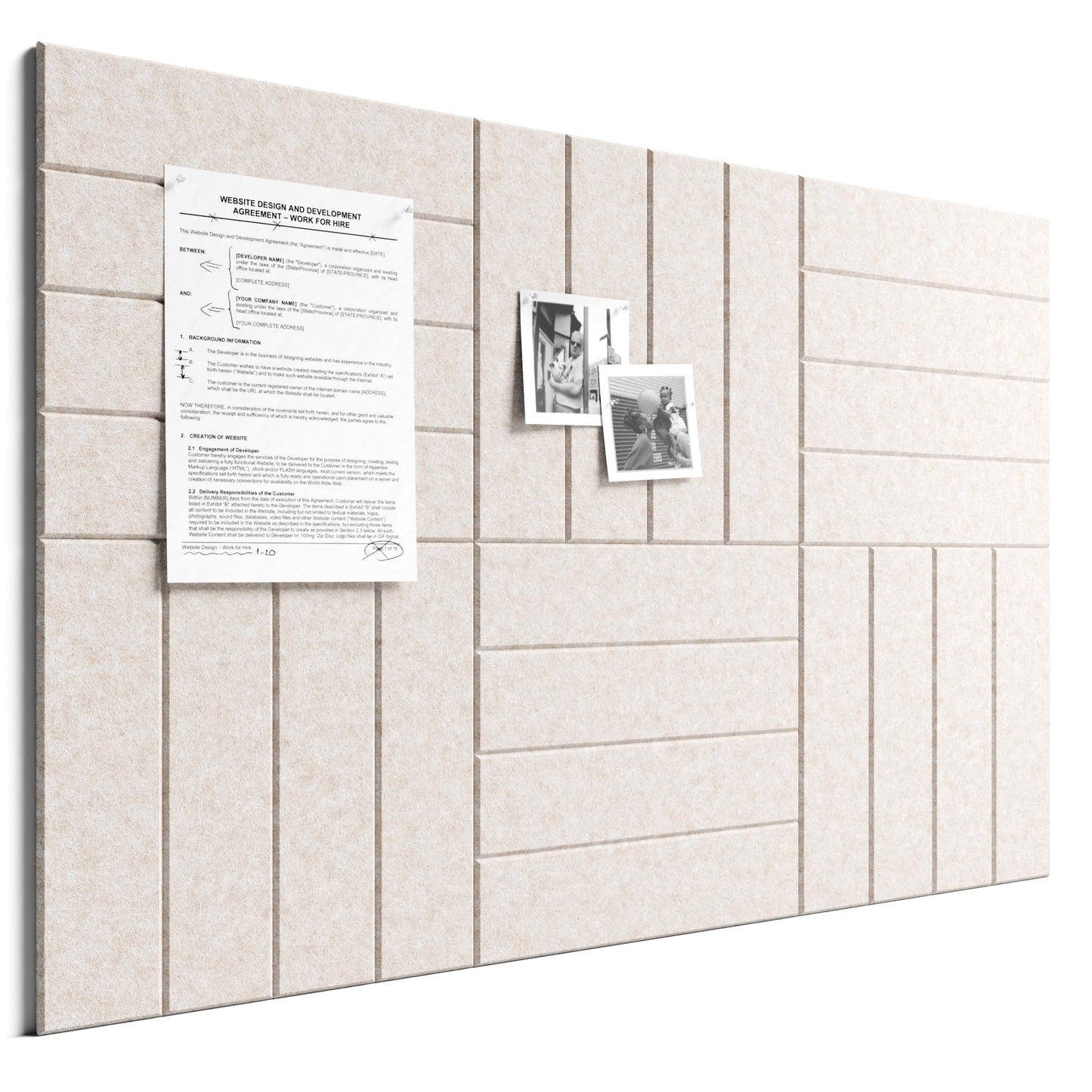 Bumusty Large Cork Board Alternative-36 x 24" Felt Bulletin Board Tiles, with 30 Pushpins, 40 Adhesive Tabs, Bold-Stripe 6-Pack, Cork Boards for Office Push Pin Board Felt Board-Oatmeal