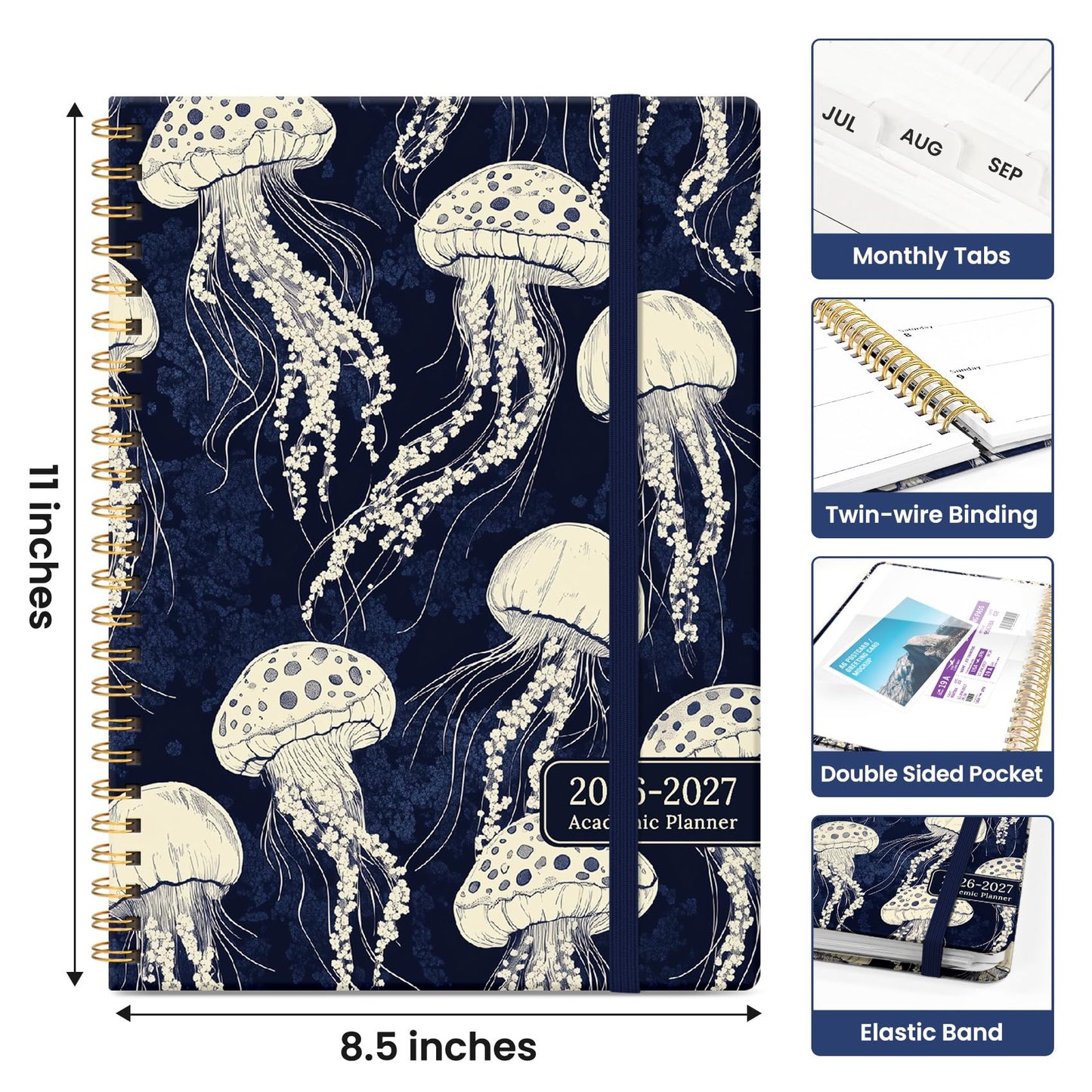 Planner 2026-2027, Academic Year Weekly and Monthly Calender Planner, from Jul 2026 - Jun 2027, Spiral Bound School Planning Book, Perfect for Teacher, Student, Women & Men, A4 (8.5" x 11"), Midnight Jellyfish