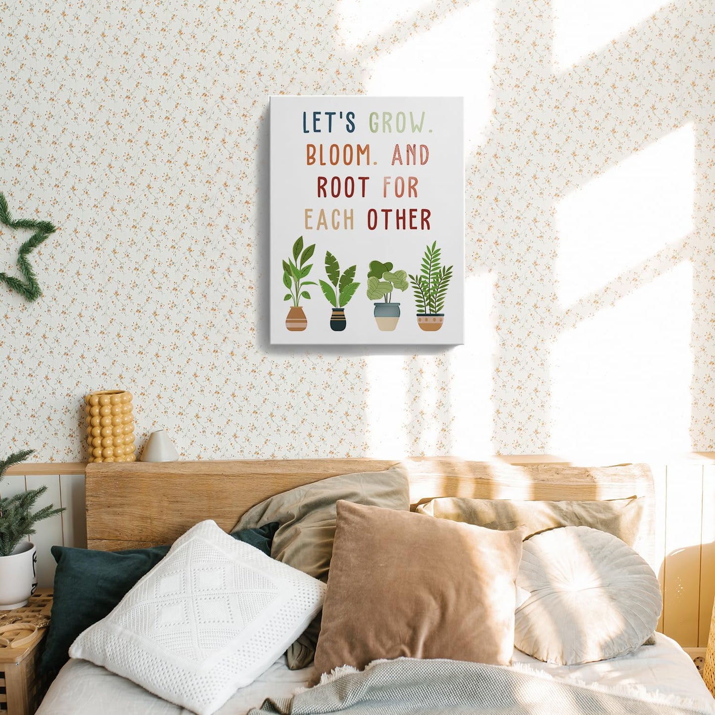 TAZSWDMM Boho Inspirational Classroom Framed Canvas Wall Art Posters, Let's Grow Root for Each Other Motivational Wall Art Prints for Classroom Kids Bedroom Playroom Decor, 11x14 Inch
