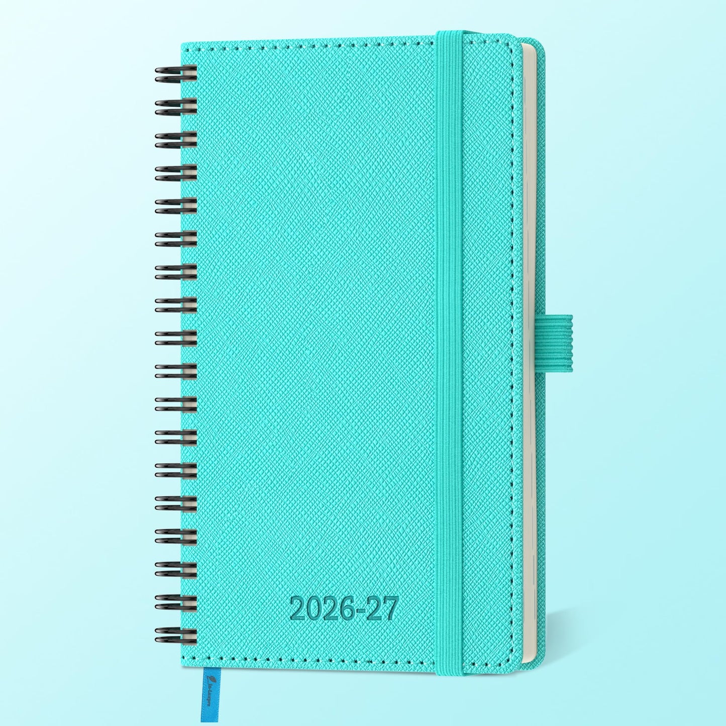 IN-LUXPRO Planner 2026-2027 Daily Weekly and Monthly,6.5"x3.75",18 Months Spiral Bound Calendar Agenda with Self-adhesive Pen Holder,2026 Academic Plan with Vegan Leather Soft Cover,Light Blue