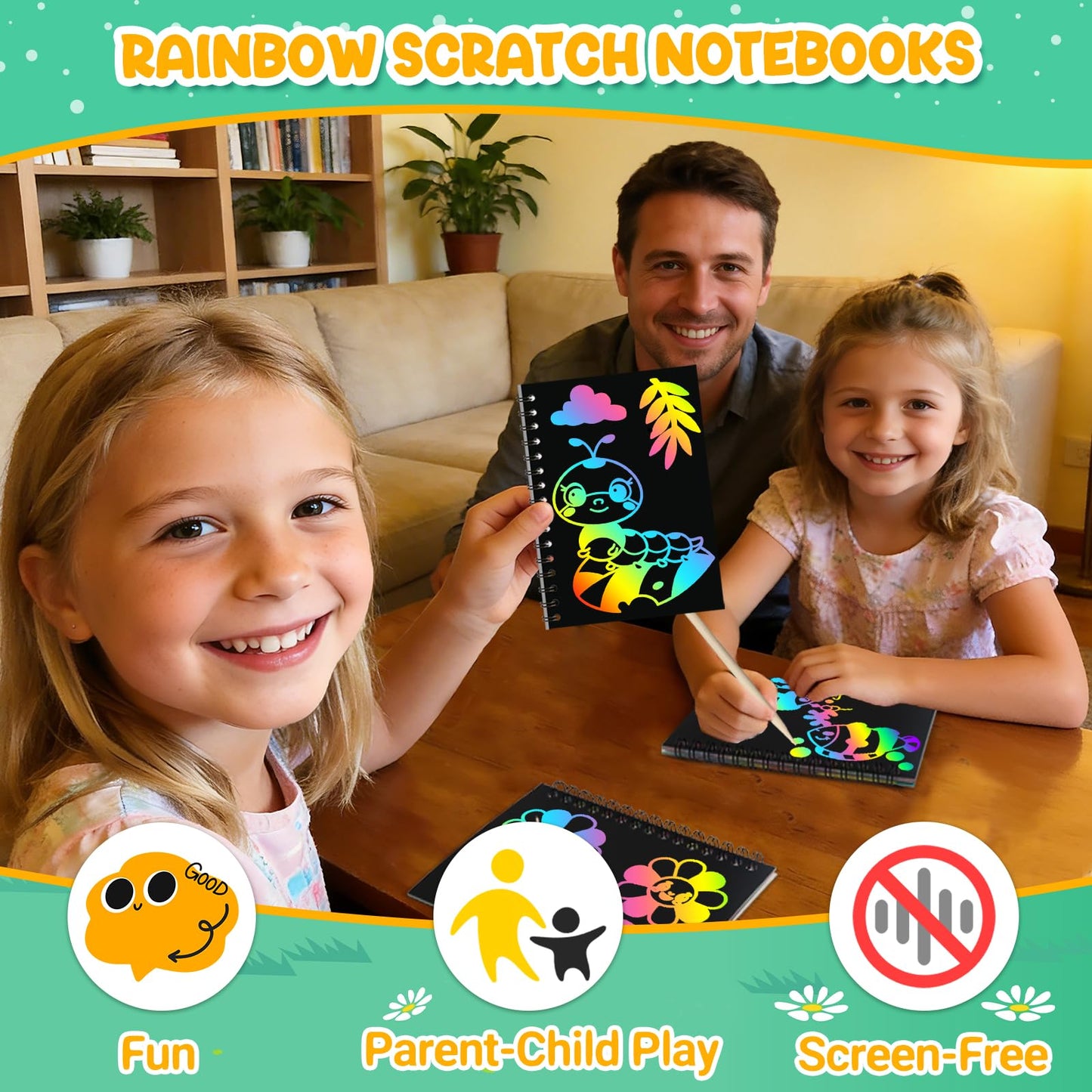 ZMLM 24 Pack Scratch Art Party Favors for Kids 4-8 – Individually Wrapped Rainbow Notebooks, Mess-Free Goodie Bag Stuffers, Non-Candy, Classroom Prizes, Travel Crafts for Boys Girls(Nature)