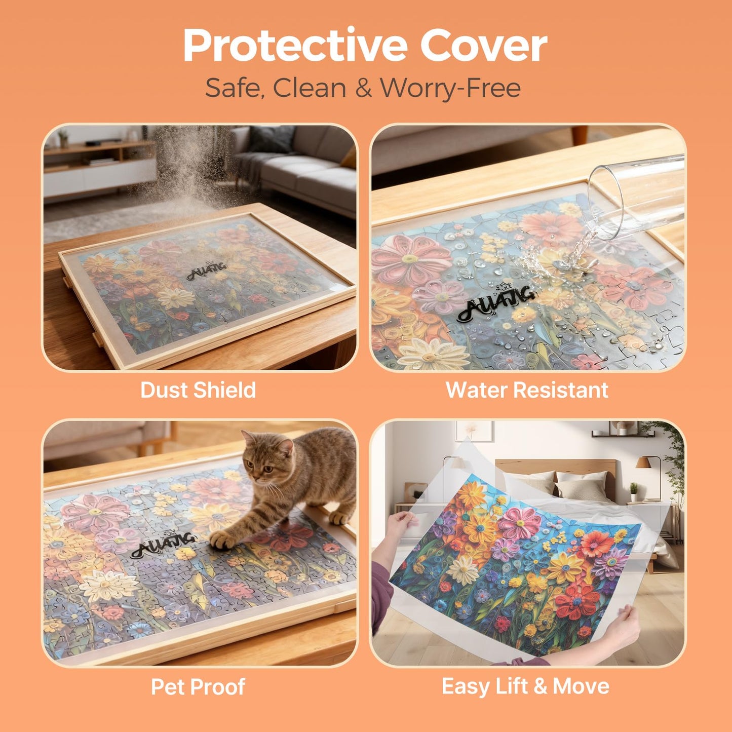 ALL4JIG 1500 Piece Rotating Puzzle Board with 4 Drawer 24.92"x33.58"Portable Wooden Jigsaw Puzzle Table for Adults,Lazy Susan Spinning Puzzle Boards Birthday Gift for mom,Surface for Lego Building