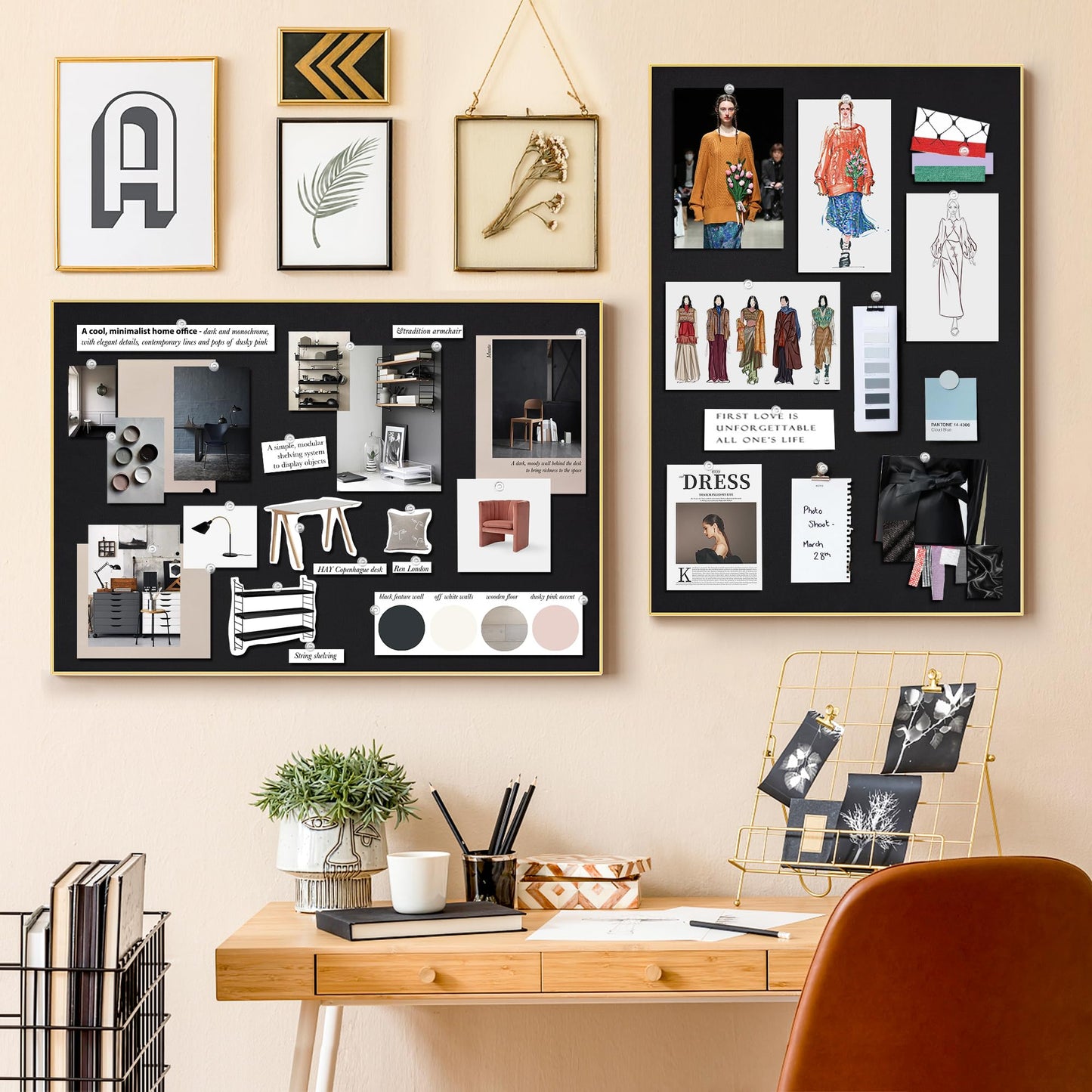 Lightomorrow Bulletin Board 30 x 20 inches, Black Pin Board, Golden Aluminum Framed Fabric Cork Board with 10 Push Pins