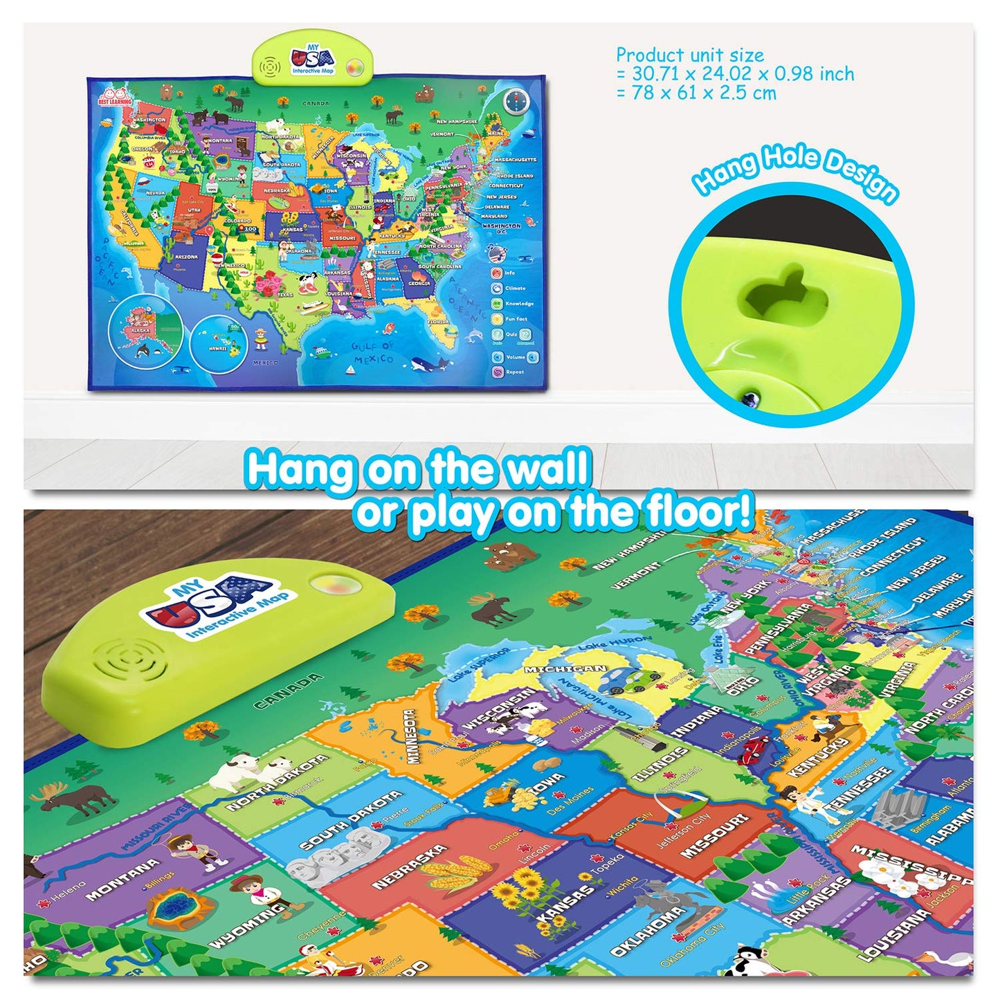 BEST LEARNING i-Poster My USA - Interactive Talking United States Map for Kids Ages 5-12 - Birthday Gift for 5 6 7 Year Old Boys & Girls - STEM Homeschool Educational Toy