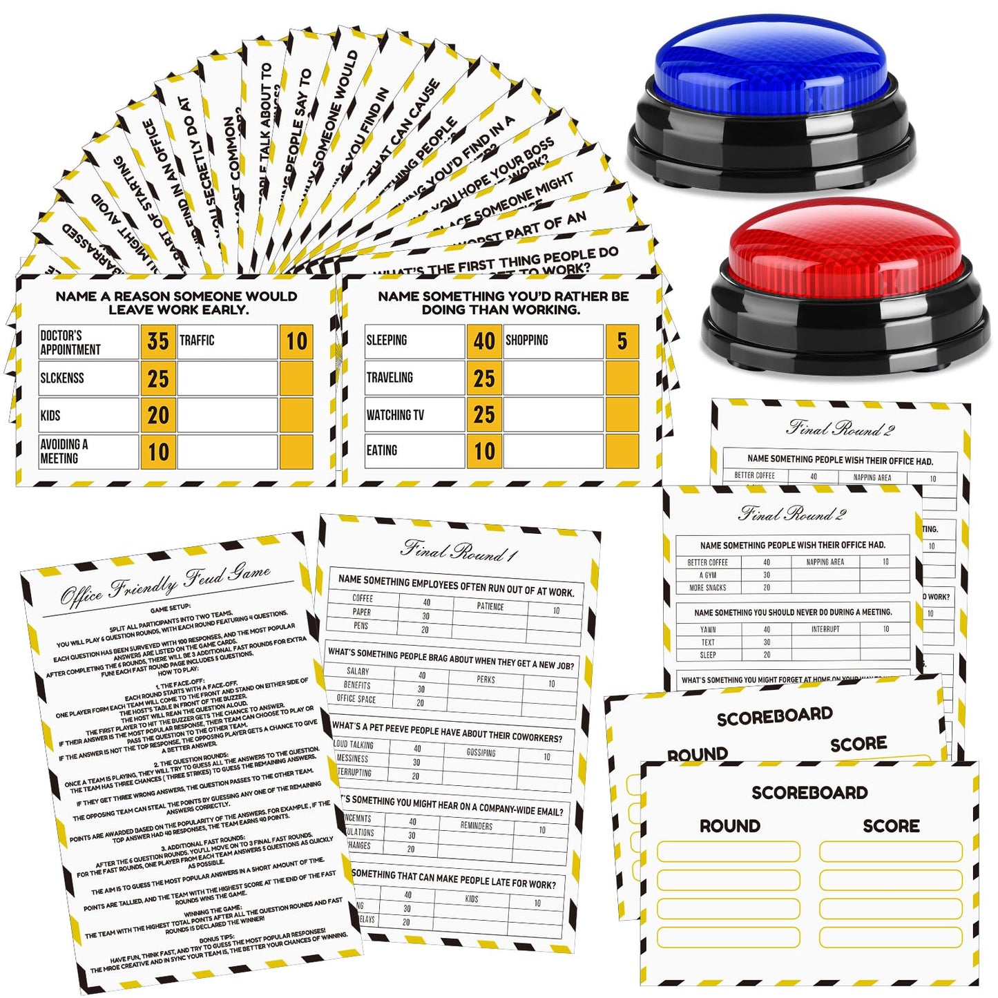Humyoun Office Party Friendly Feud Game with 2 Answer Buzzers, Team Building Feud Cards for Family Game Night Fun Trivia Quiz for Work Staff Coworkers Groups