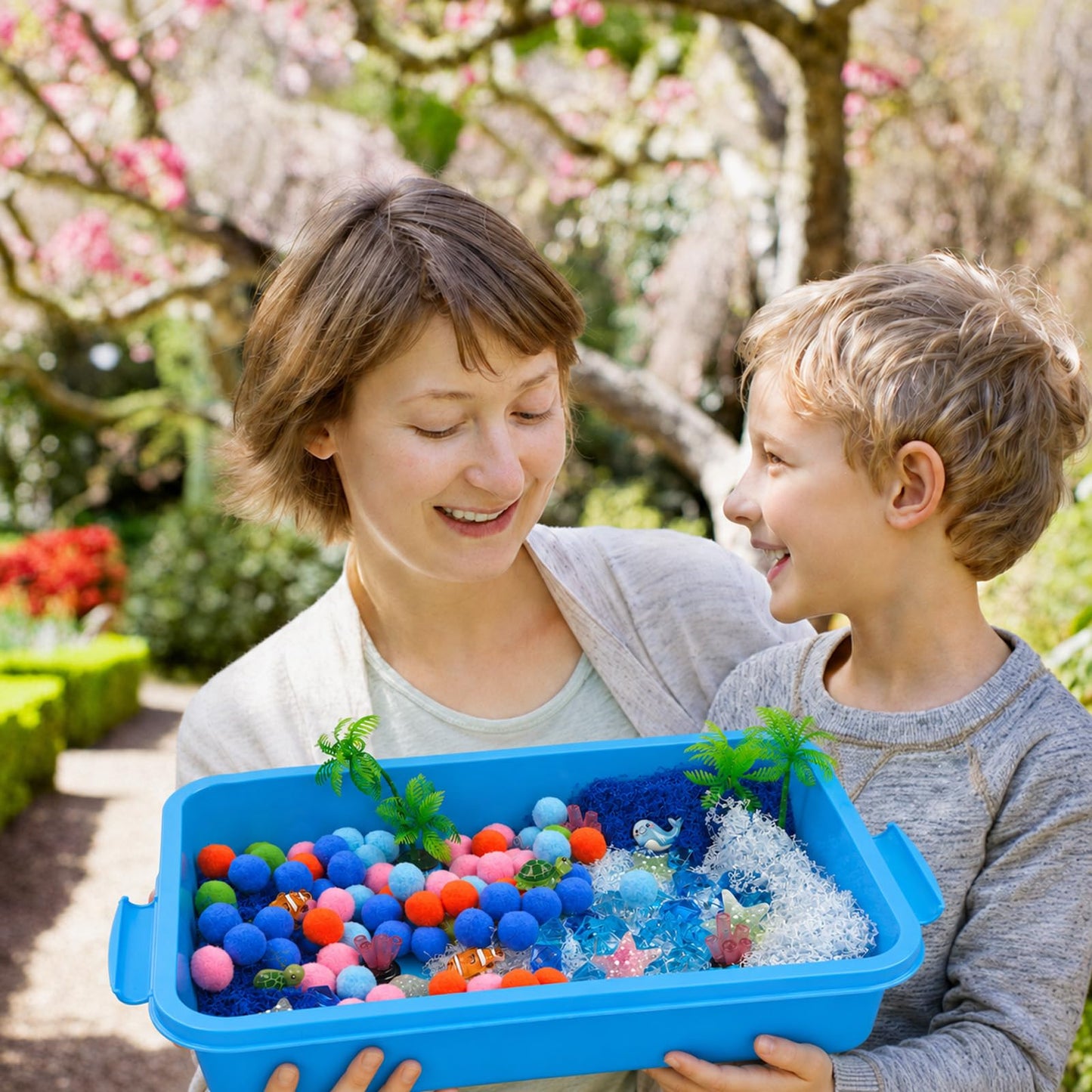 Cinrobiye 170 Pcs Ocean Animals Sensory Bin Fillers Set with Storage Box, Sea Animals, Shells, Sea Stars and Under The Sea Accessories for Picnic Sensory Bins, Classroom Activities, Home Projects