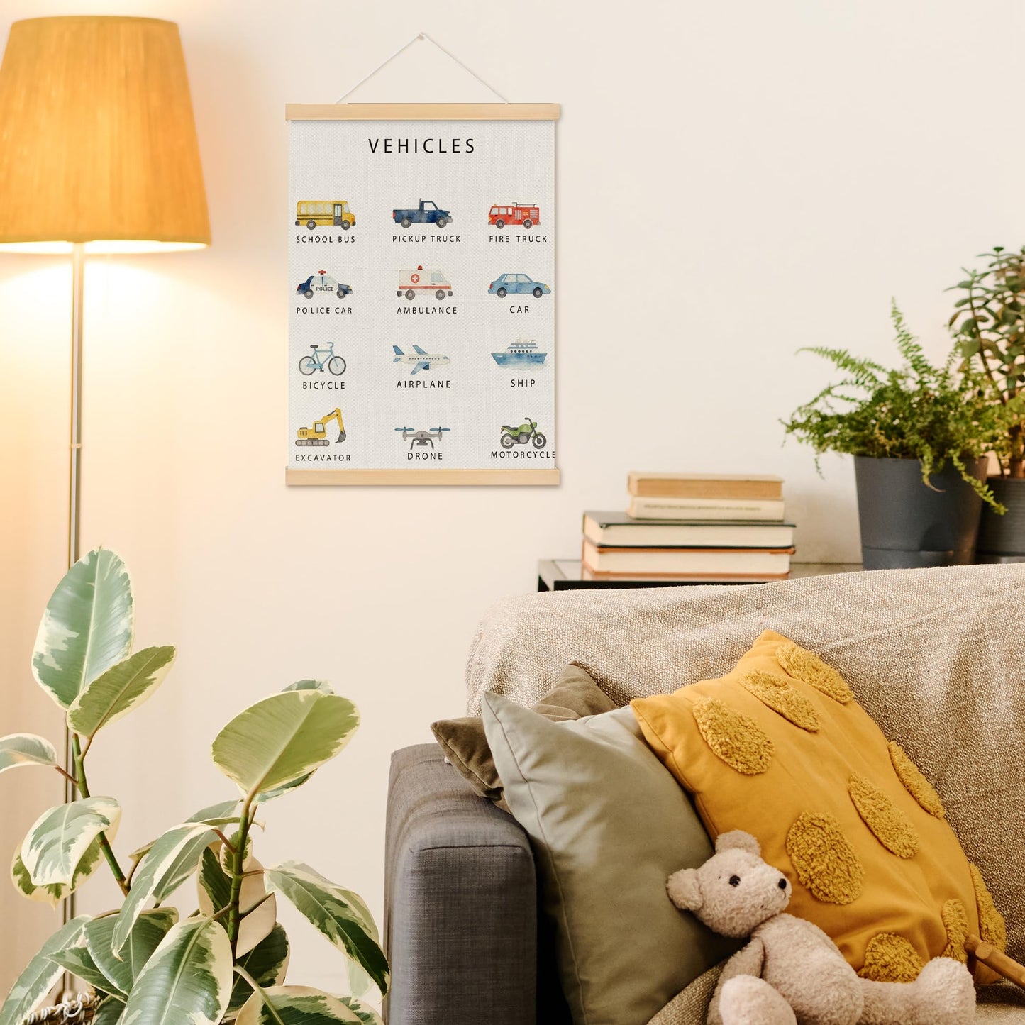 MOTERMATE Vehicle Classroom Poster Hanger Frame, Boy Nursery Wall Hanging Decor Art Framed for Toddler Kids Boys Room Bedroom Playroom Classroom, Transport Vehicle Wall Poster Prints, 12x16 Inch