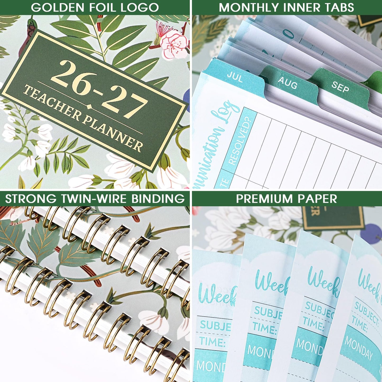 Teacher Planner 2026-2027 - Teacher Lesson Planner 2026-2027, 8.3" x 11", Jul.2026 - Jun.2027, Academic Planner, Weekly & Monthly Lesson Plan Book for Teachers with Back pocket, Colorful Tabs - Floral
