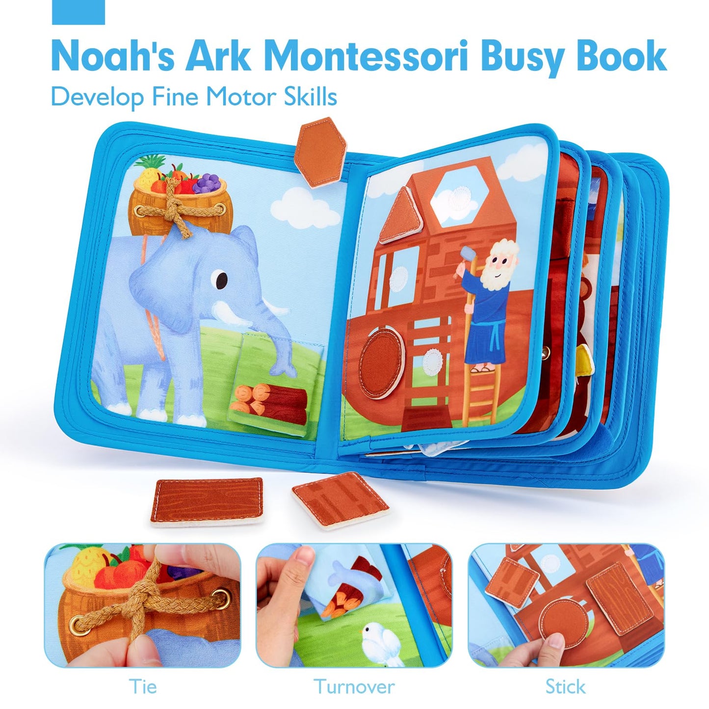 hahaland Noah's Ark Toy Busy Book for Toddlers 1-3 - Baptism Gifts for Boys Girls - Montessori Toys for 1 Year Old, Sensory Early Learning Educational One Year Old Boy Birthday Christian Church Toys
