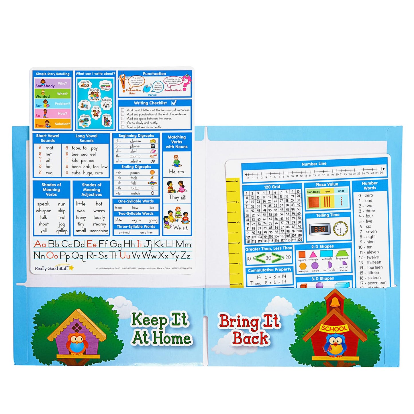 Really Good Stuff Essential Reference Cards - Grade 1 - Set of 12, 8" x 10"