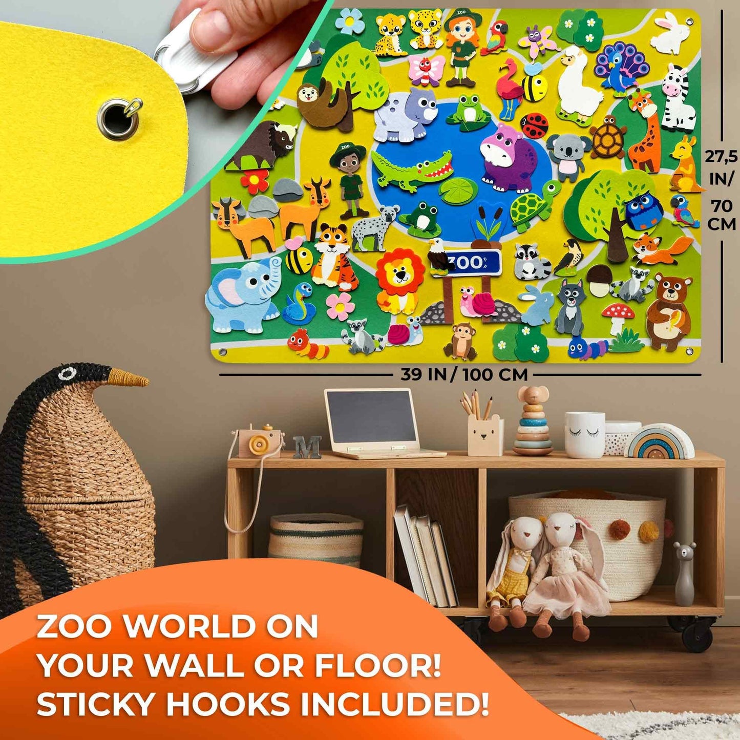 QUOKKA Zoo Felt Board for Toddlers 51 PCS - Double-Thick Felt Board Story Set - Durable Wall Activity Panel - Ideal for Storytelling Indoor Toddler Activities and Classroom