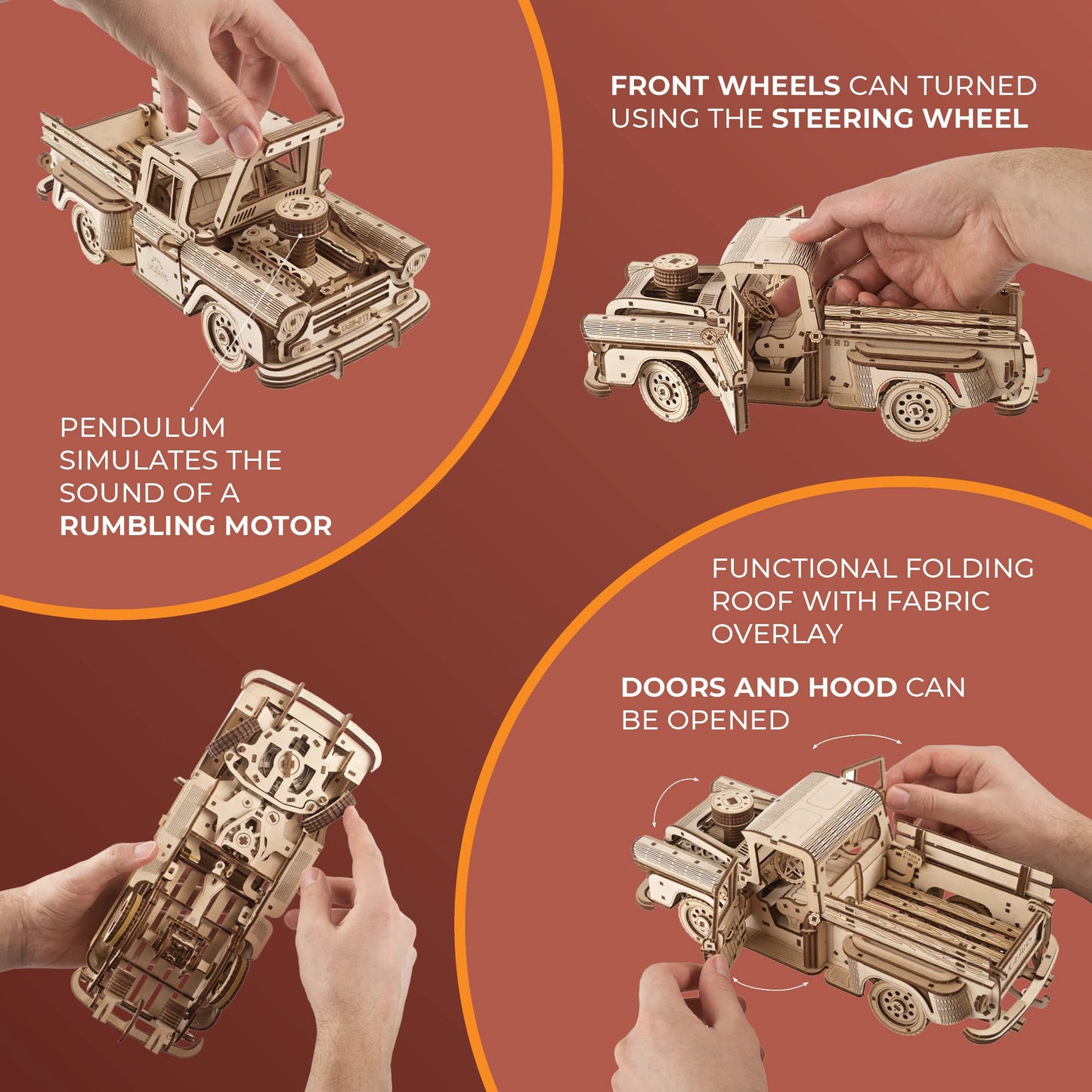 UGEARS Wooden 3D Puzzles for Adults - Pickup Lumberjack Model Car Kits 3D Puzzle Adult Crafts - Mechanical Wooden Model Kits for Adults Retro Chevrolet 3100 Inspired