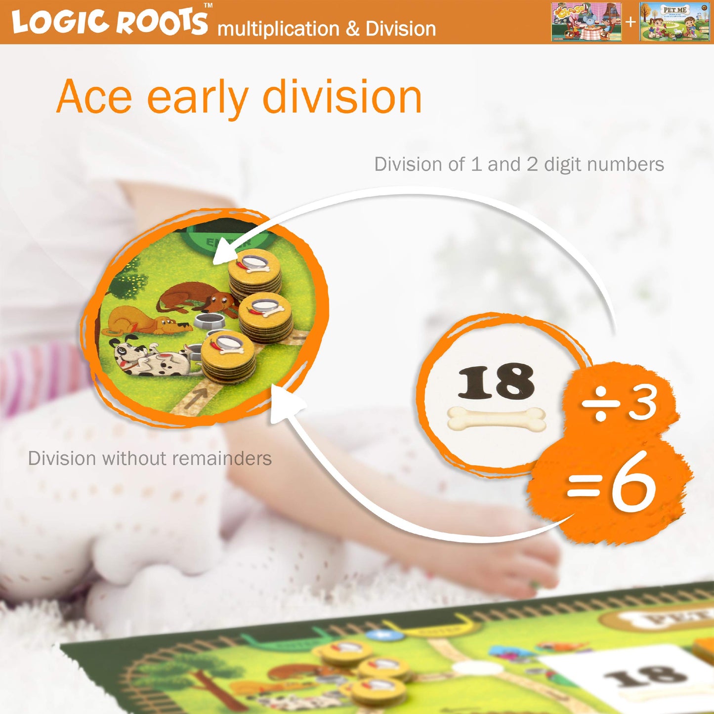 Logic Roots Multiplication and Division Game - Fun Math Board Game, Easy Start STEM Toy, Educational Gift for Kids (Girls & Boys), Homeschoolers, Grade 1 and Up (Pet Me + Say Cheese)