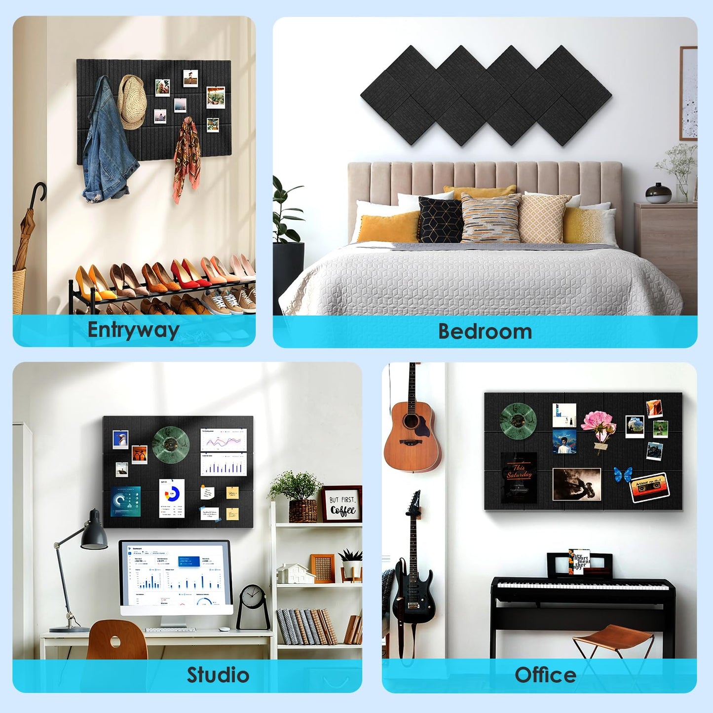 Large Bulletin Board 59" X 36" Cork Boards for Wall Alternative 15 Pack Black Fine-Stripe Felt Bulletin Board 96 Safe Adhesive 35 Push Pins for Office School Home Room Decor