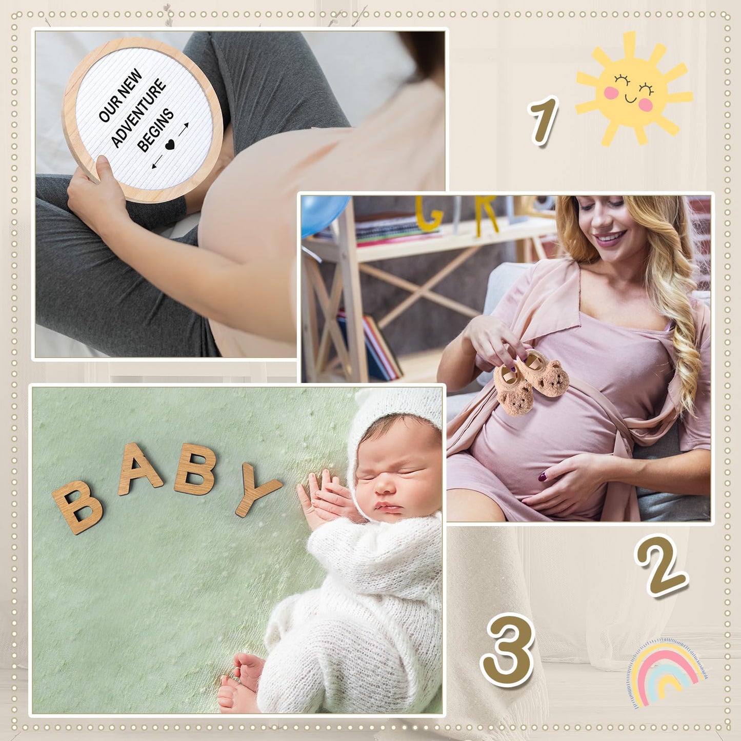 Canlierr 8 Pcs Pregnancy Announcement Set Pregnancy Reveal Ideas Include Felt Letter Round Board Kit Baby Bodysuit Booties Wood Blocks Wooden Signs for Coming Soon Baby Announcement(White)